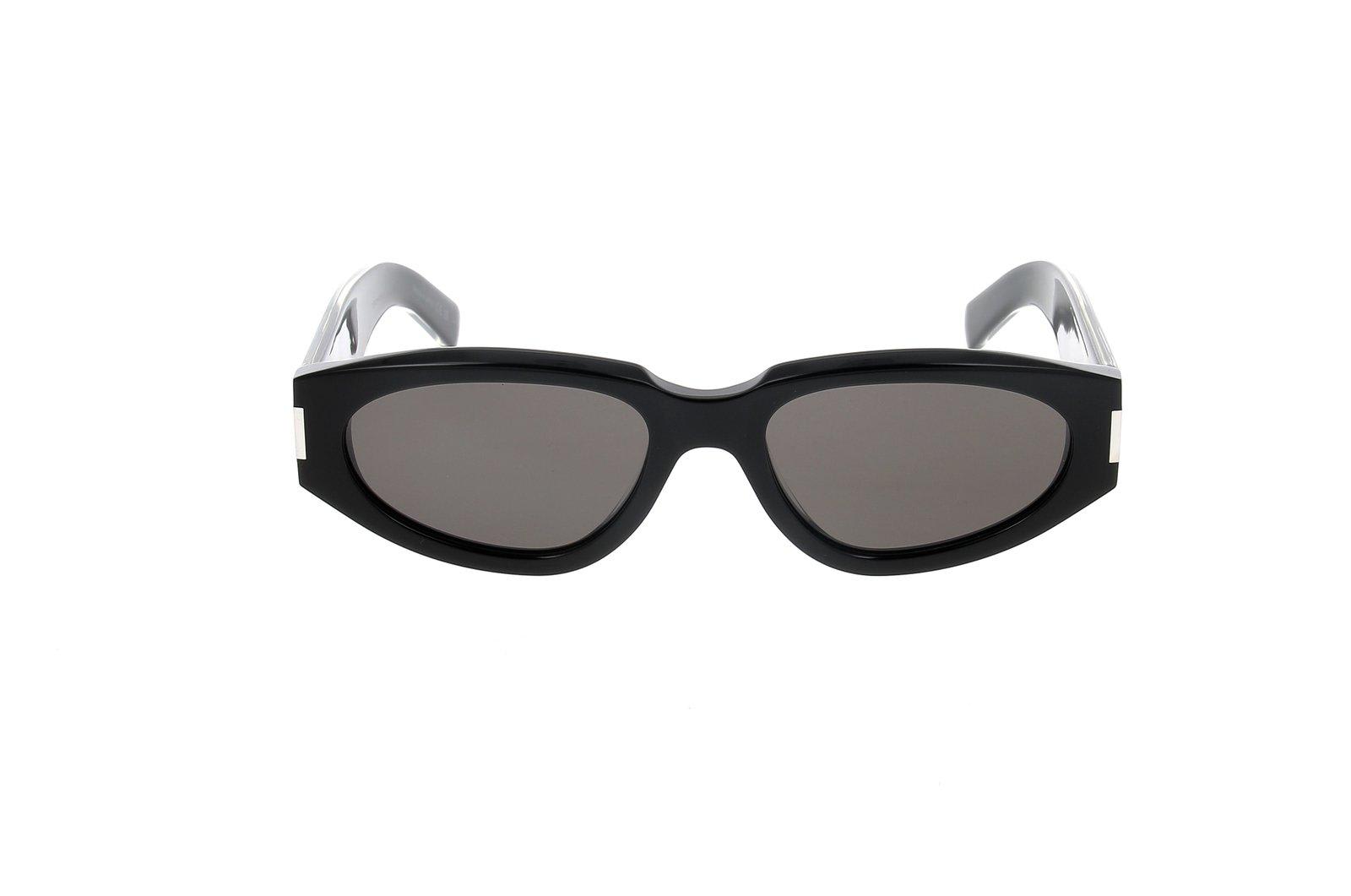 Shop Saint Laurent Rectangular Frame Sunglasses In 001 Black Crystal Black