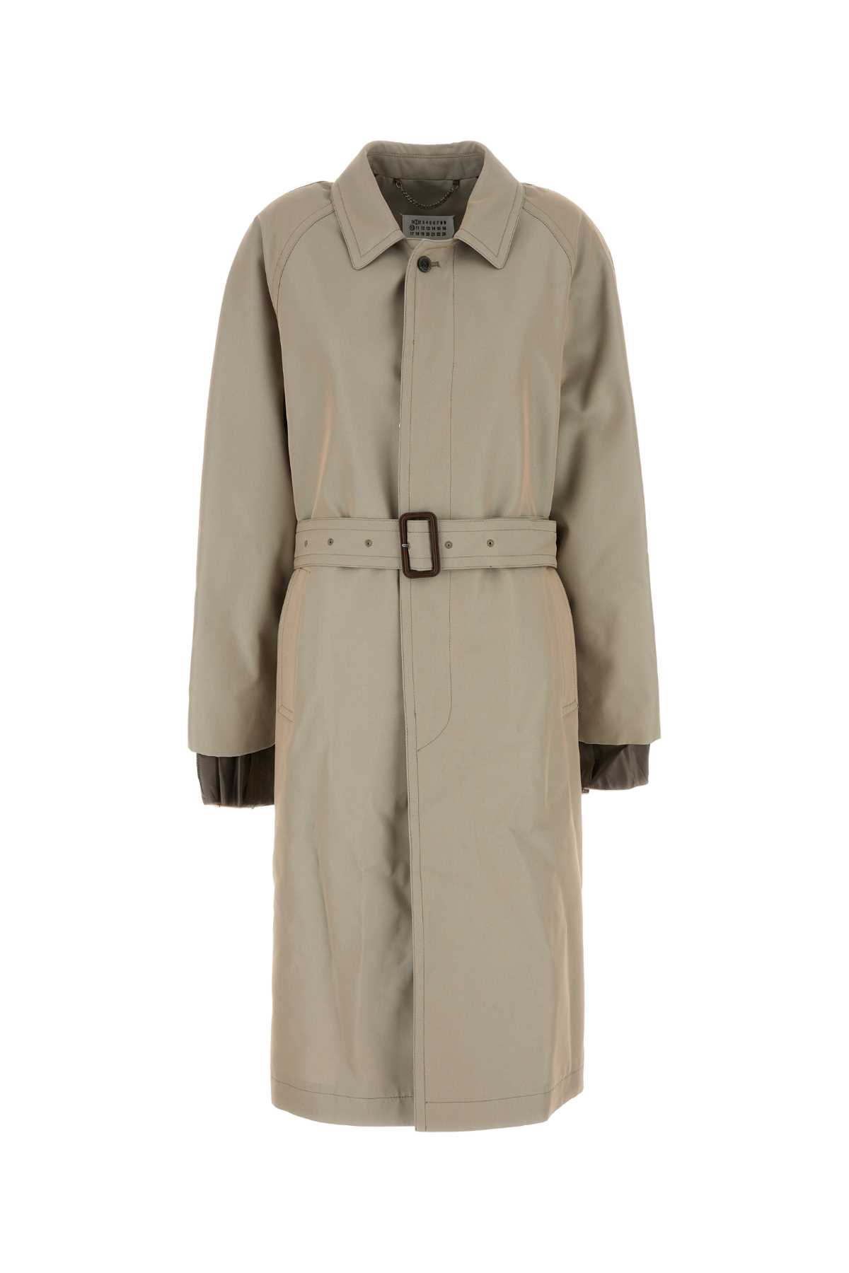 Shop Maison Margiela Charcoal Cotton Blend Trench Coat In Stone