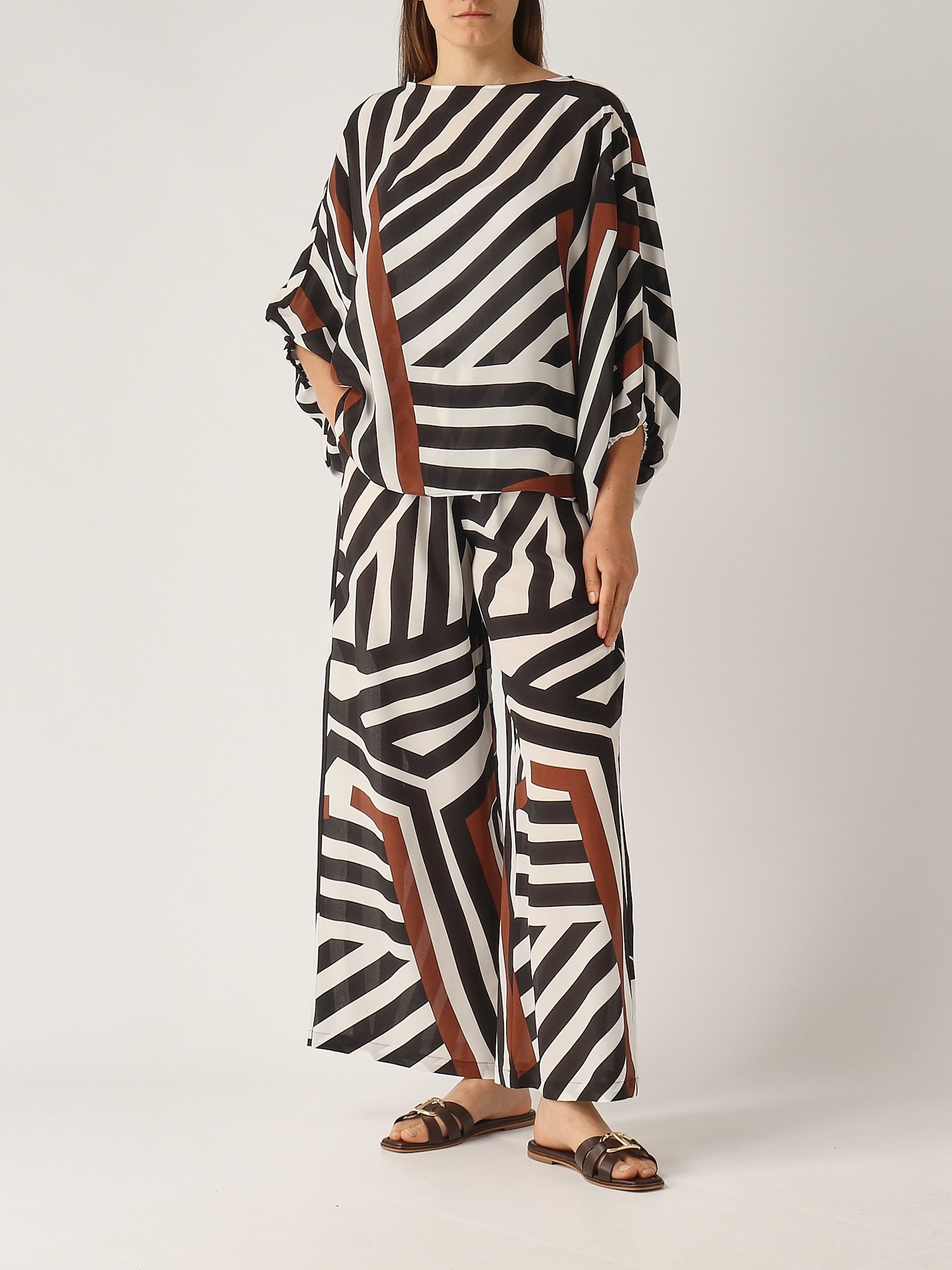 Max Mara Printed Silk Palazzo Trousers In White