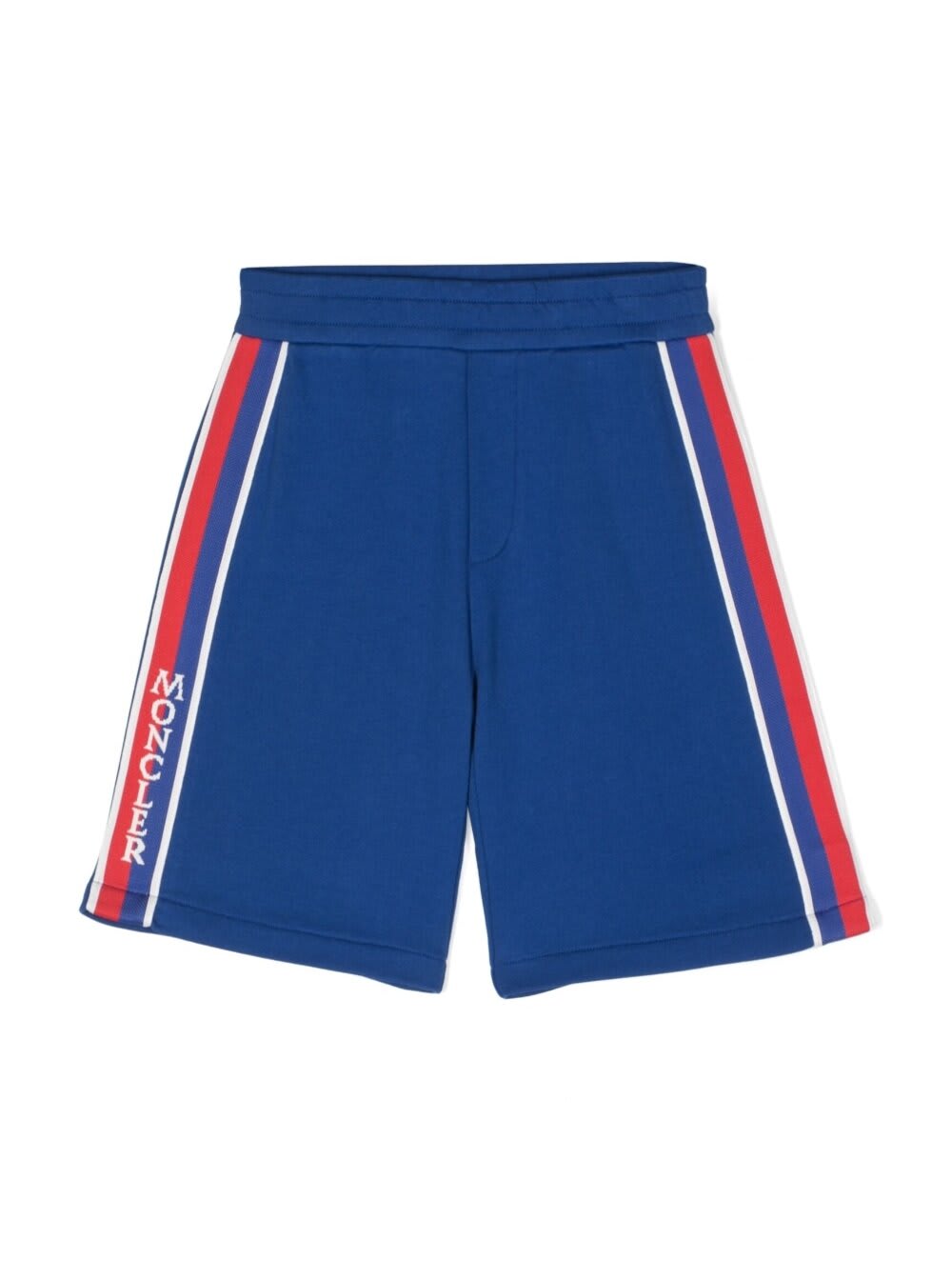 Moncler Kids' Blue Shorts With Logo Embroidery And Striped Bands In Polyester Boy