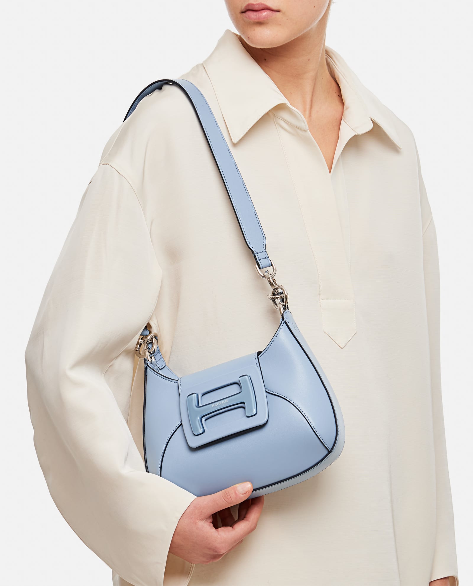 Shop Hogan Mini H Plexi Leather Hobo Bag In Clear Blue