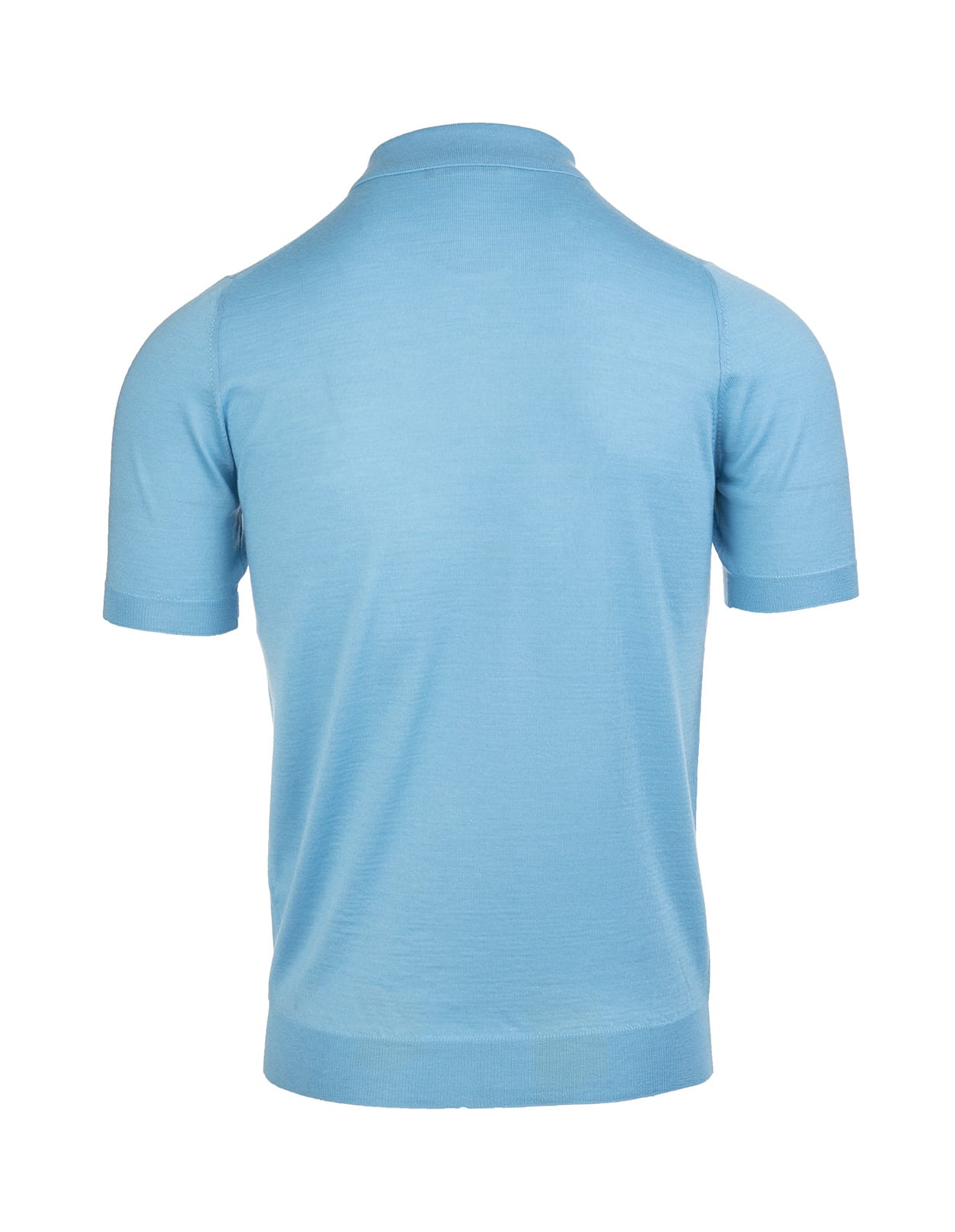 FEDELI FEDELI SHORT SLEEVE POLO SHIRT IN LIGHT BLUE SILK AND CASHMERE