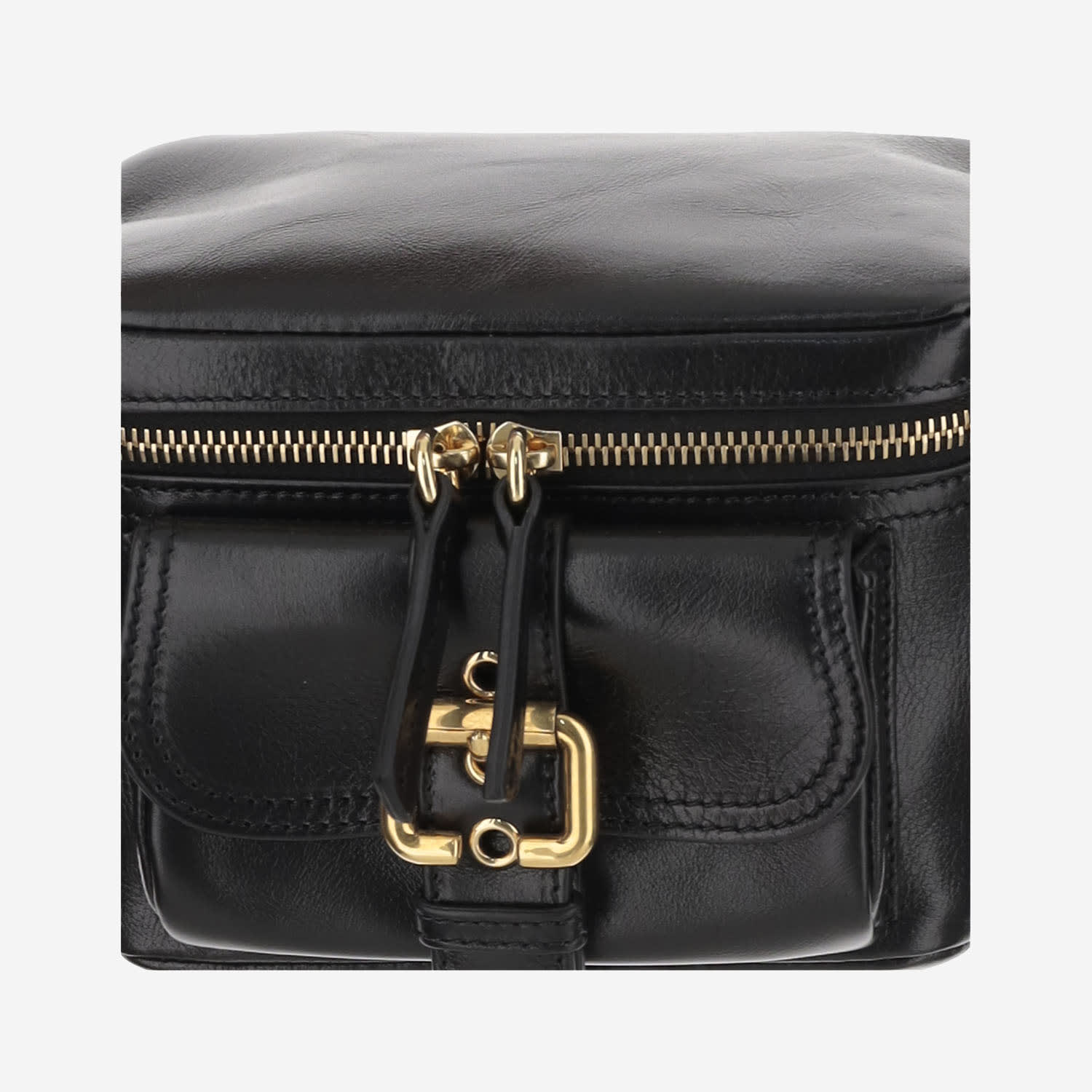 Shop Chloé Small Shiny Leather Camera Bag In Black