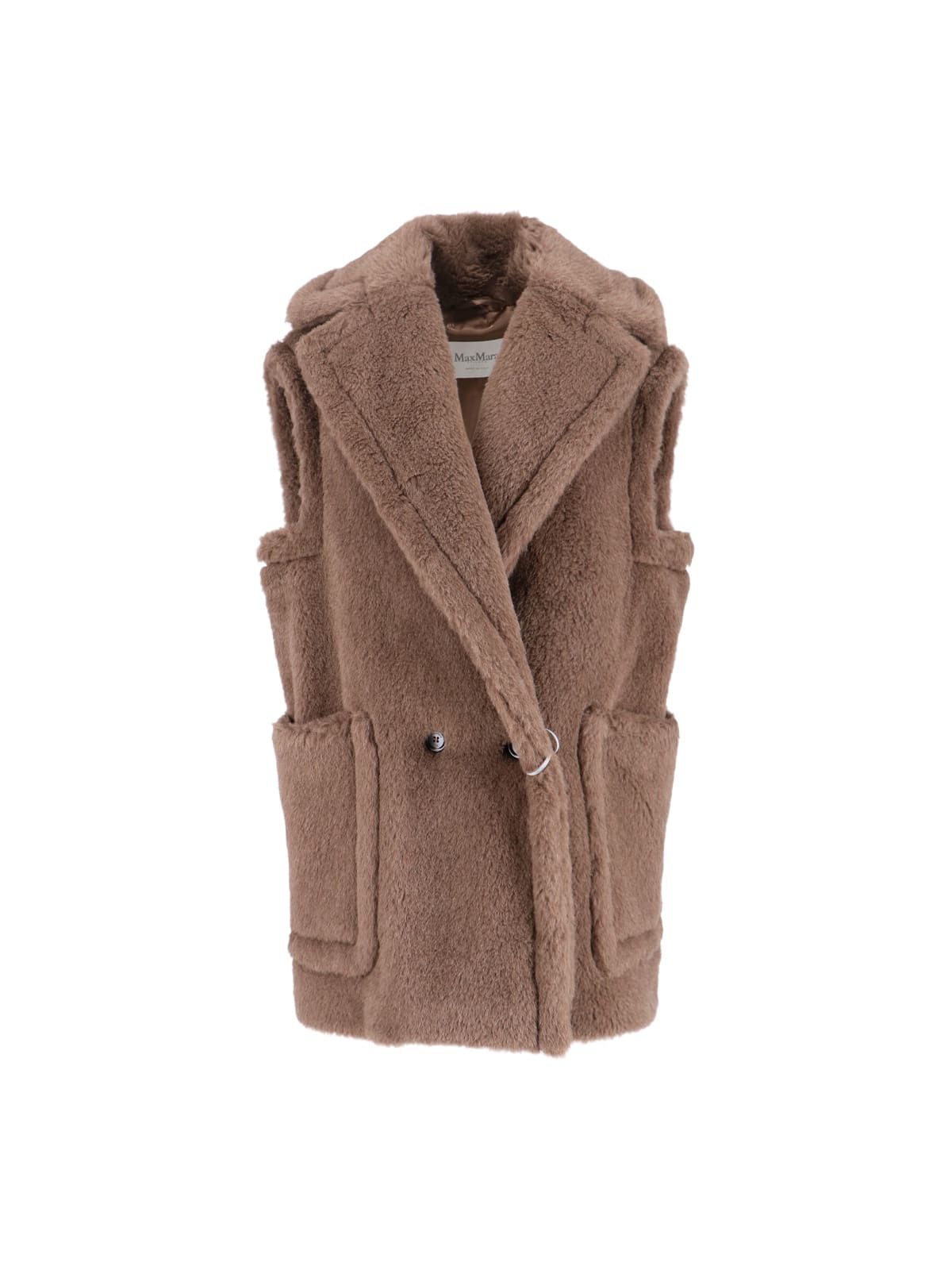 Max Mara Teddy Fabric Oversized Vest In Brown