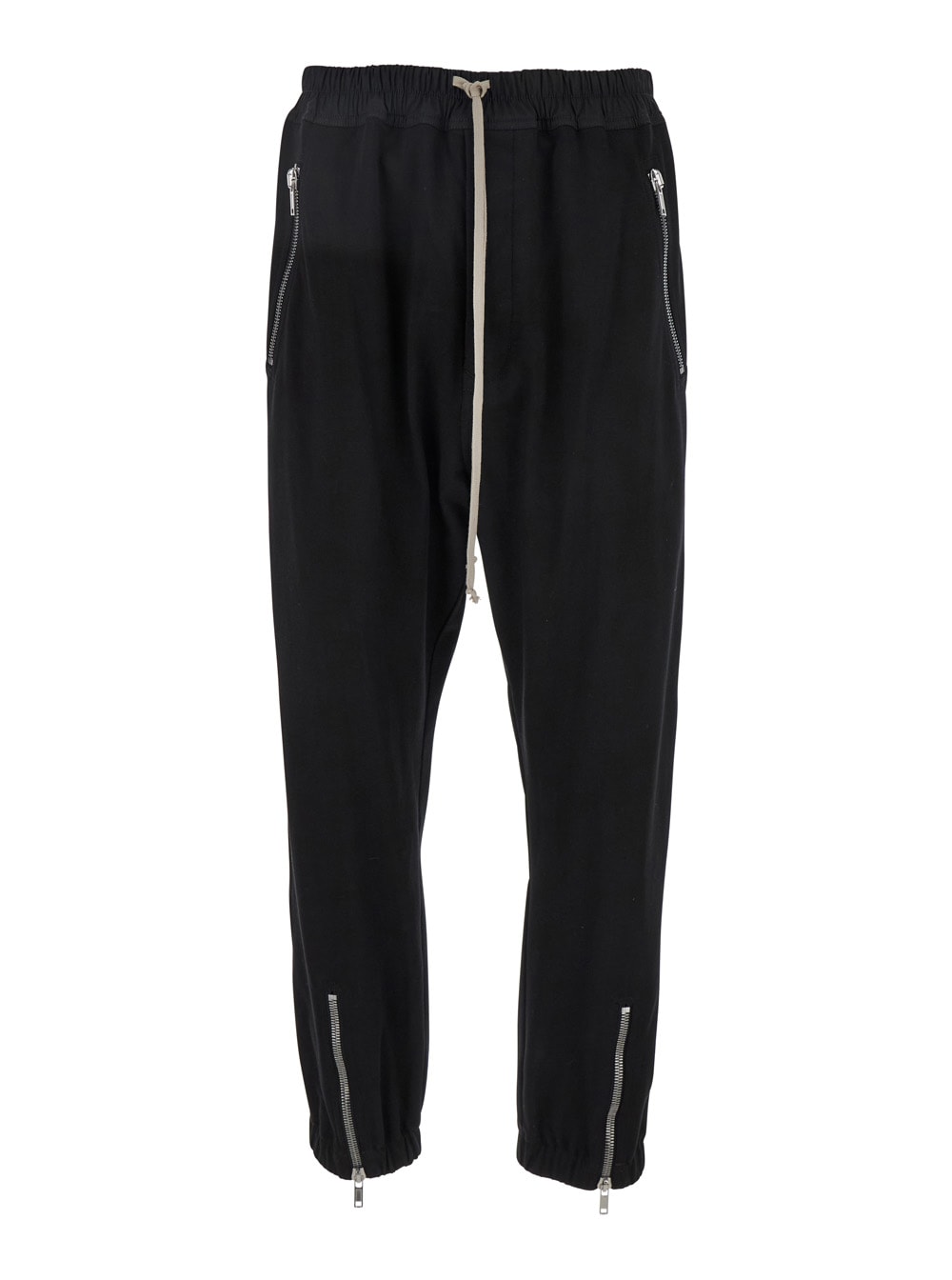 Black Track Pants With Oversized Drawstring In Wool Man