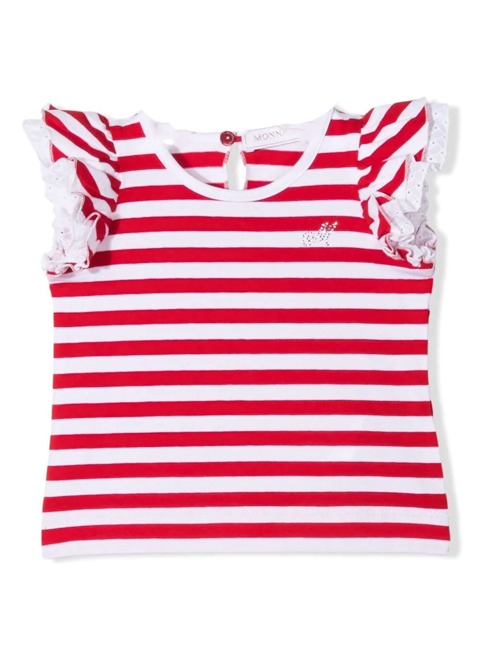 Monnalisa Red And White Cotton-blend T-shirt
