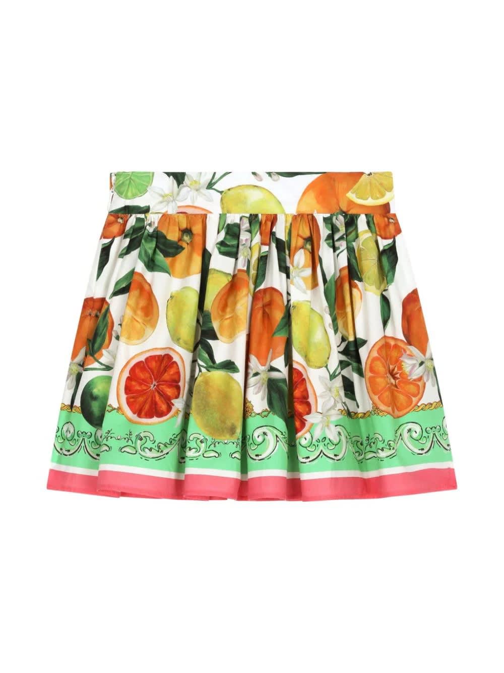 Shop Dolce & Gabbana Pleated Mini Skirt With Lemon And Orange Print In Multicolour
