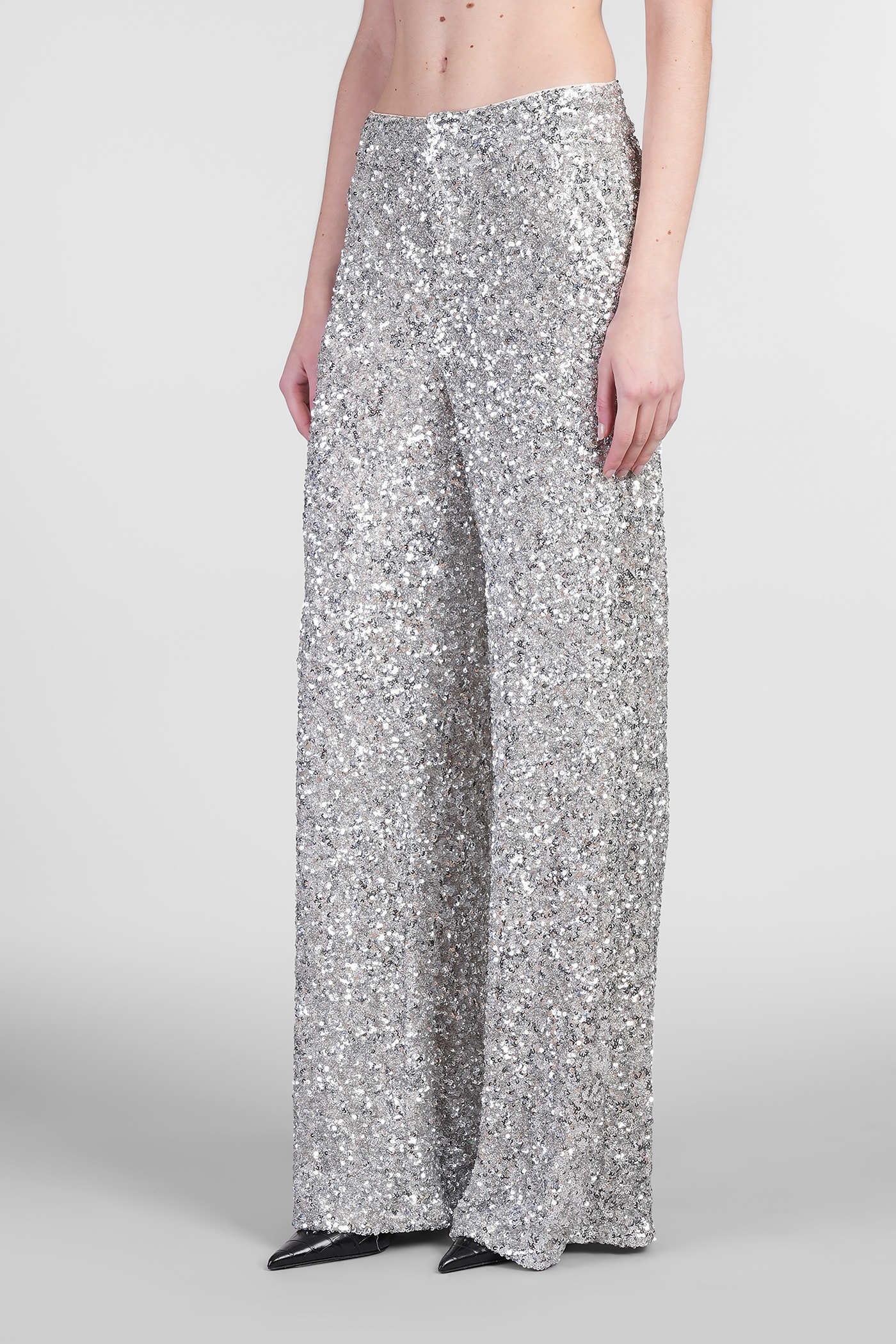 Shop Alice And Olivia Mame Pants In Silver Polyester