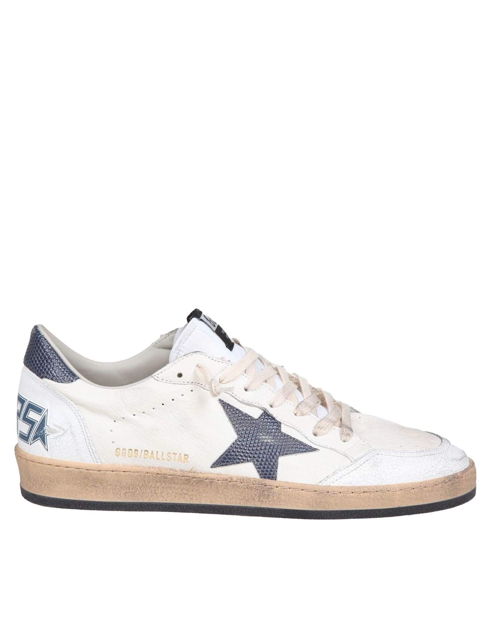 Shop Golden Goose Ball Star In Nappa With Lizard Print Star In White/blue