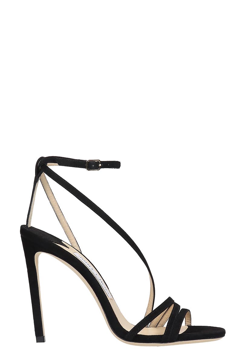 JIMMY CHOO TESCA 100 SANDALS IN BLACK SUEDE,11268116