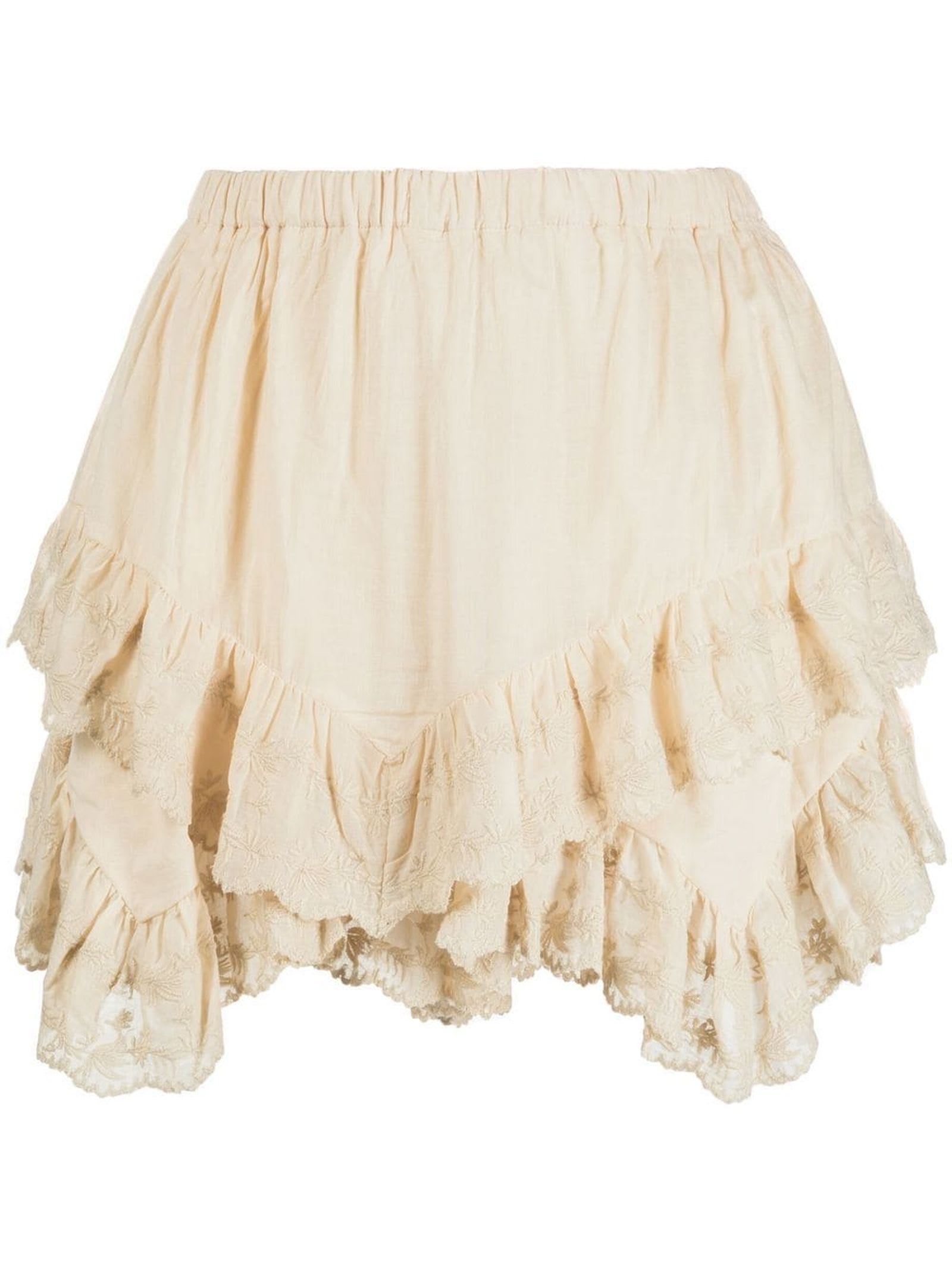 Isabel Marant Étoile Cream Cotton Locadi Ruffled Shorts