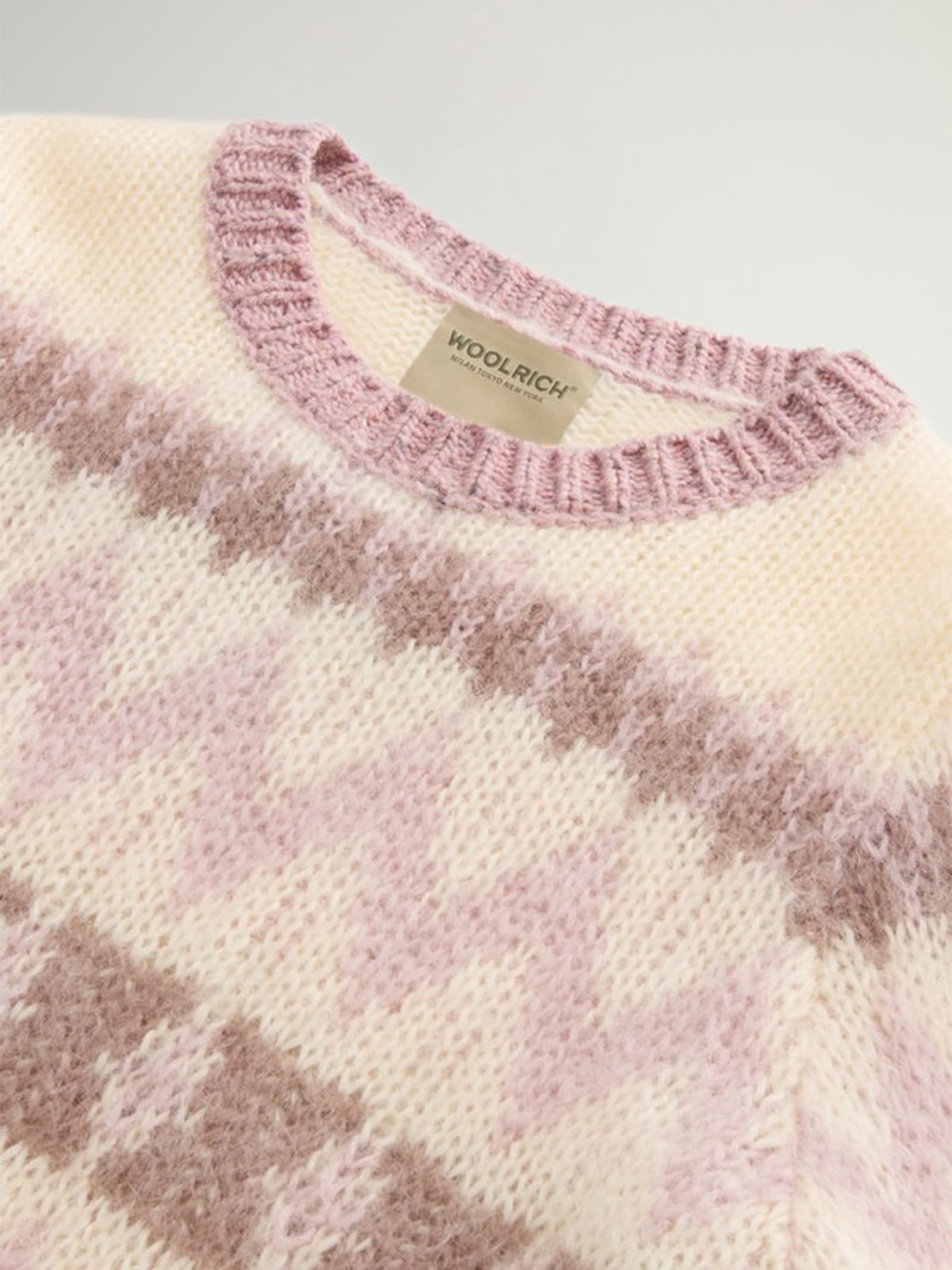 Shop Woolrich Pink Crewneck Sweater With Pattern In Cognac