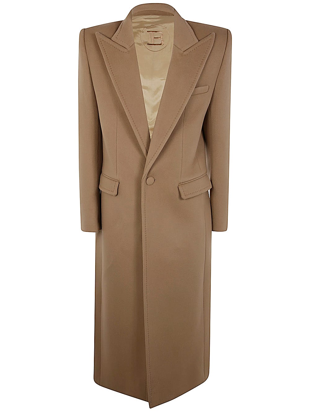 Shop Balmain Shoulder Pad Wool And Cashmere Coat In Kc Camel