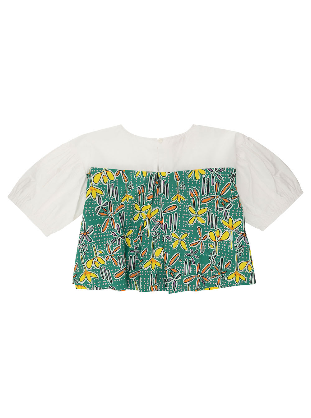 Shop Marni Multicolor Blouse With Flower Printed Elastic Insert In Cotton Girl In Green