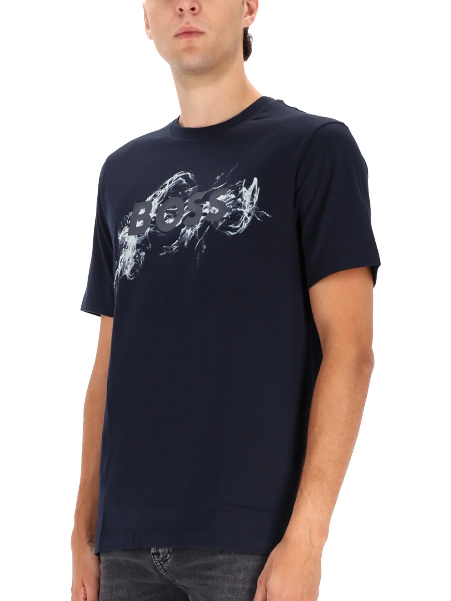 Hugo Boss Thompson Embossed Logo Graphic T-shirt In Blue