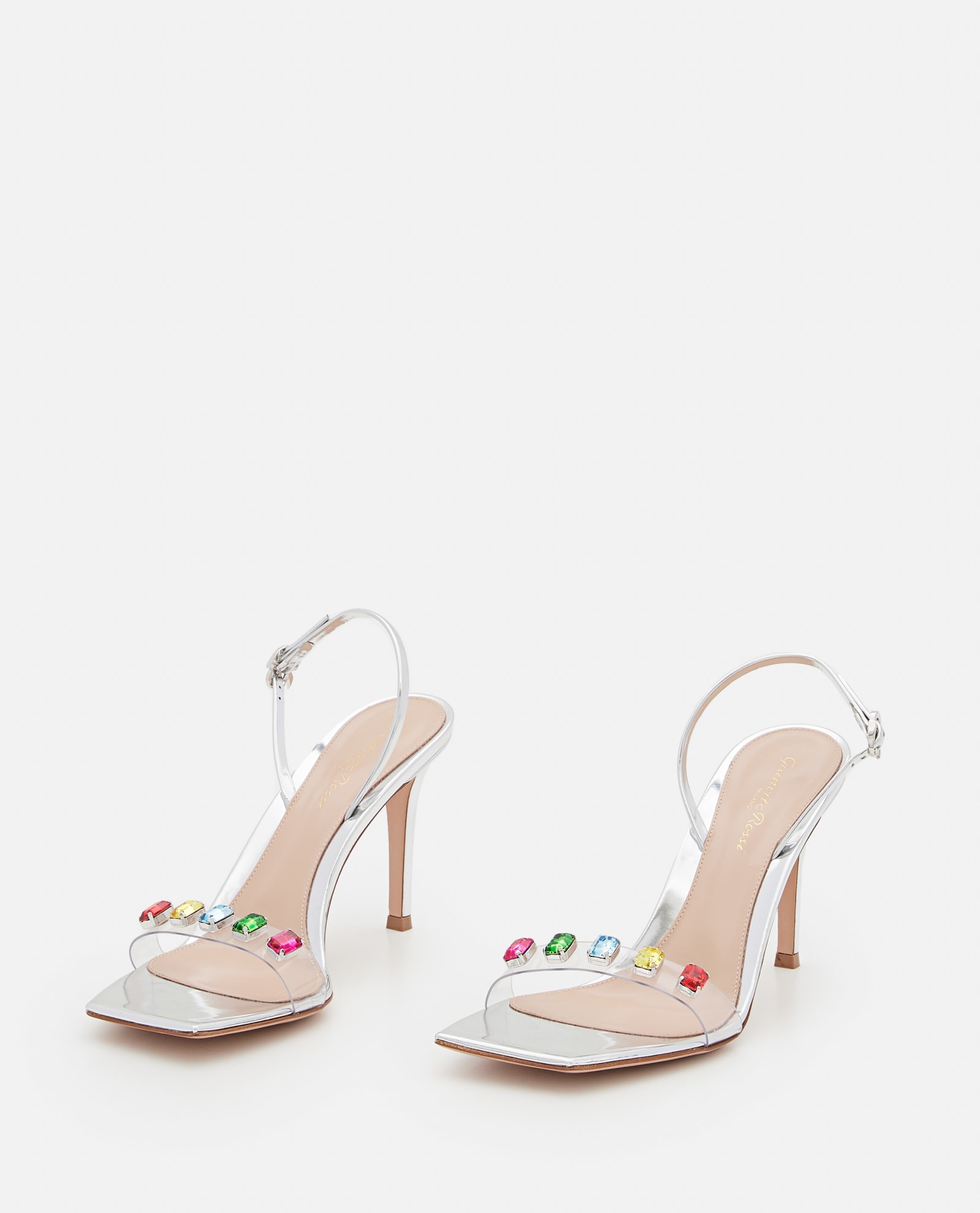 Gianvito Rossi Crystal Embellished Transparent Strap Sandals In Grey