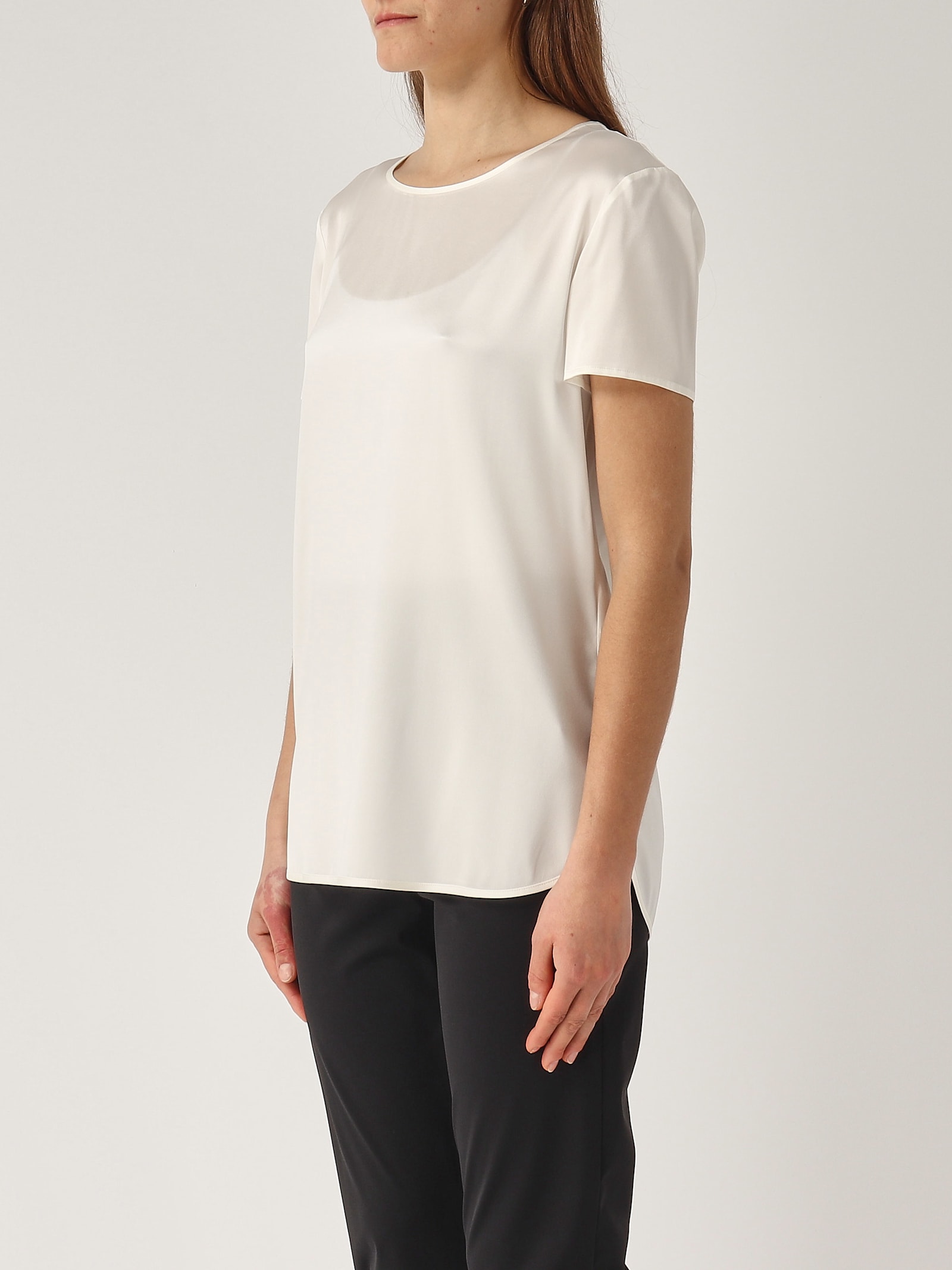 Max Mara Cortona Silk Satin T-shirt In Bianco
