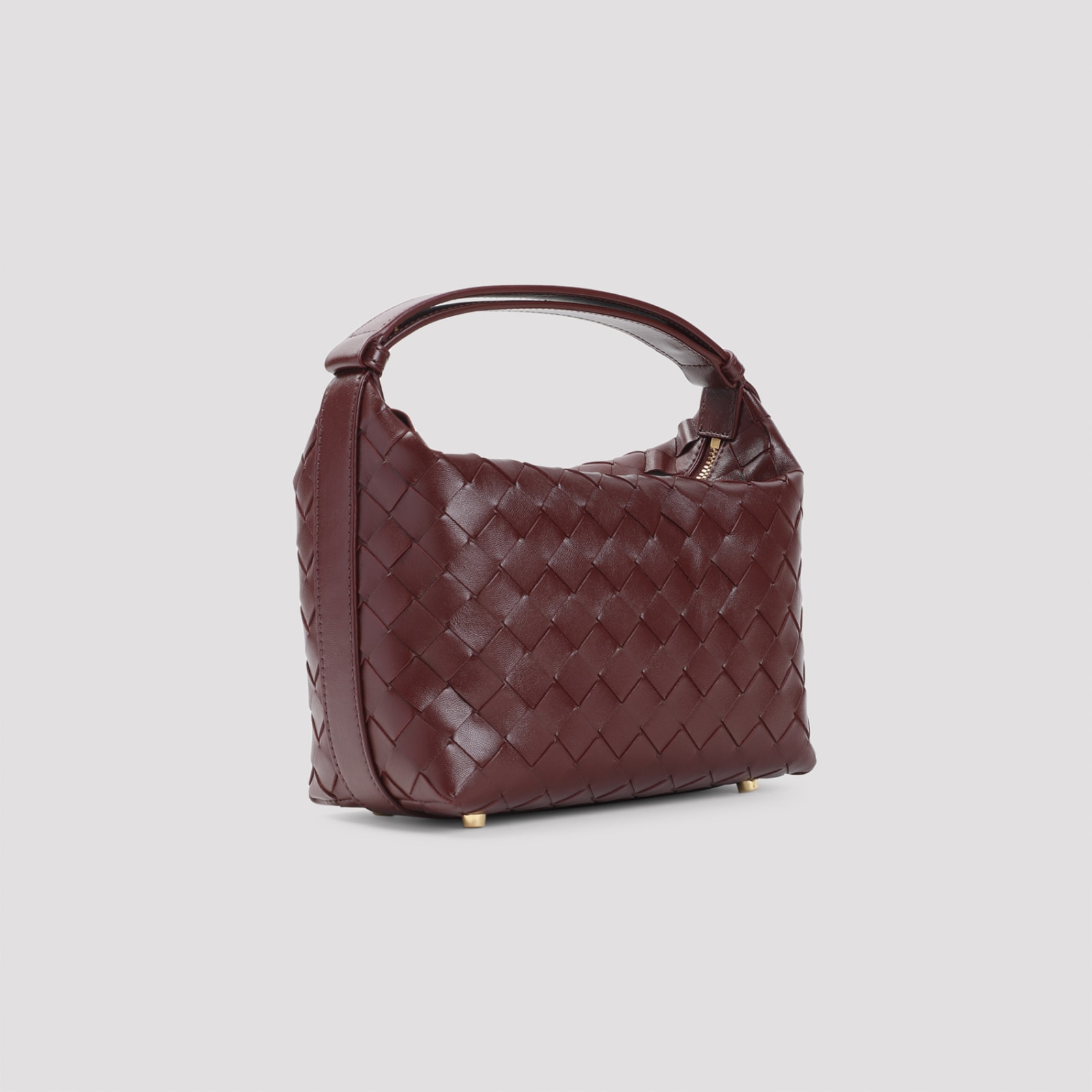 Bottega Veneta Mini Wallace Intreccio 15 Barolo Gold Leather Handbag