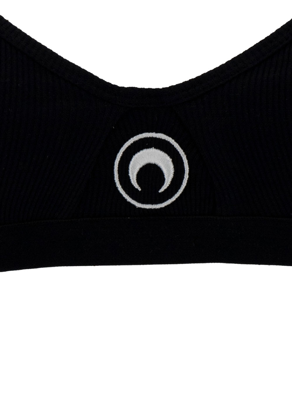 Shop Marine Serre Black Top With Crescent Moon Embroidery In Ribbed Cotton Woman