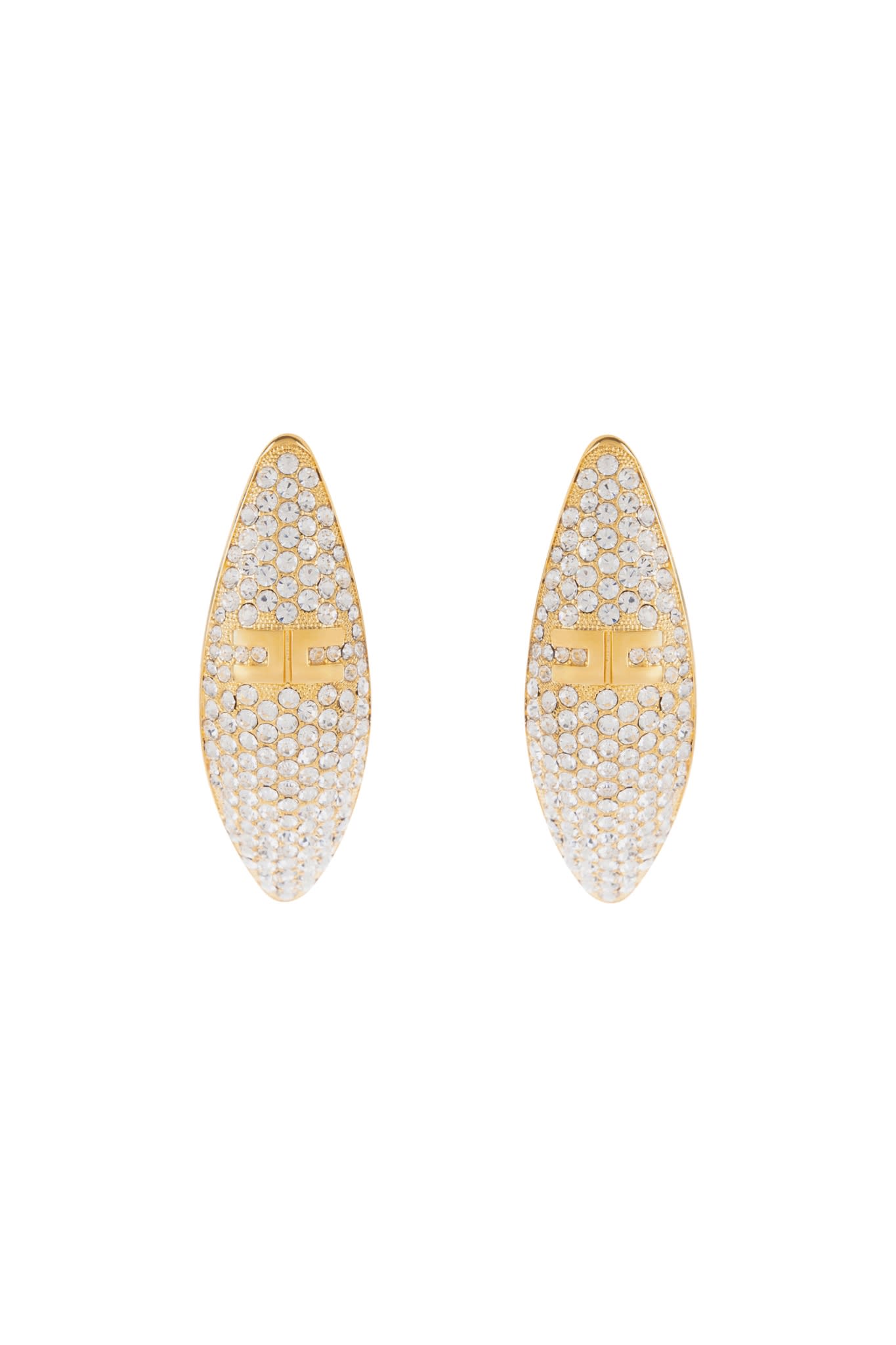 Brass Earrings With Rhinestones And Logo