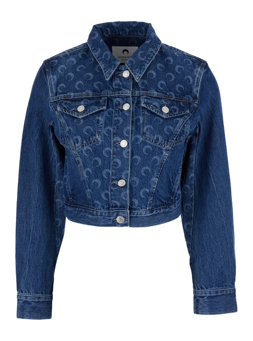 Shop Marine Serre Blue Denim Jacket With All-over Moongram Pattern In Cotton Woman