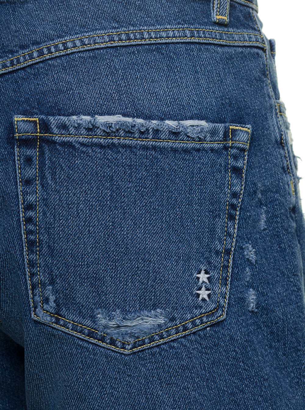 Shop Icon Denim Sam Blue Shorts With Raw Edge In Cotton Denim Woman