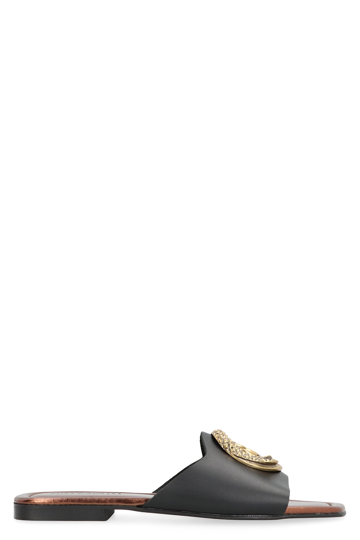 Just Cavalli Elisie Leather Slides In Black