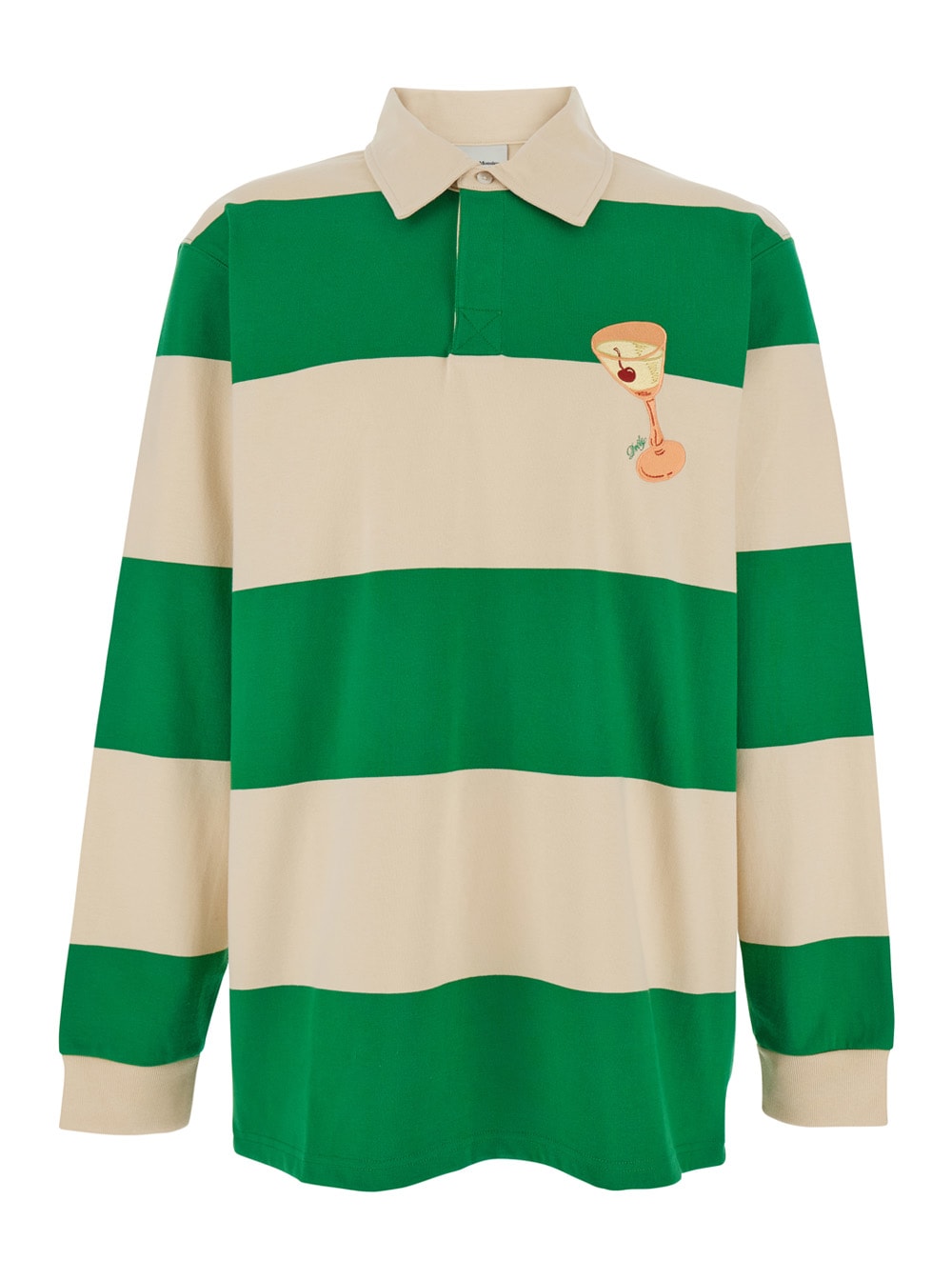 le Polo Cocktail Green Polo Shirt With Detail On The Front And All-over Striped Motif In Cotton Man