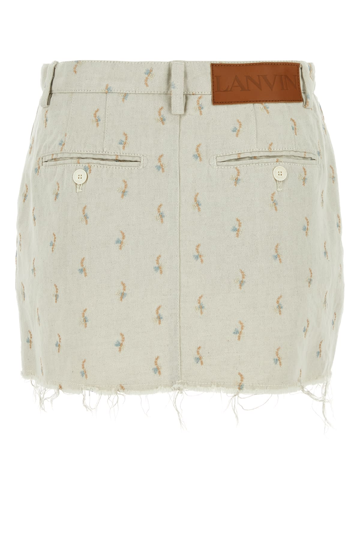 Lanvin Embroidered Frayed Hem Mini Skirt In Ecru
