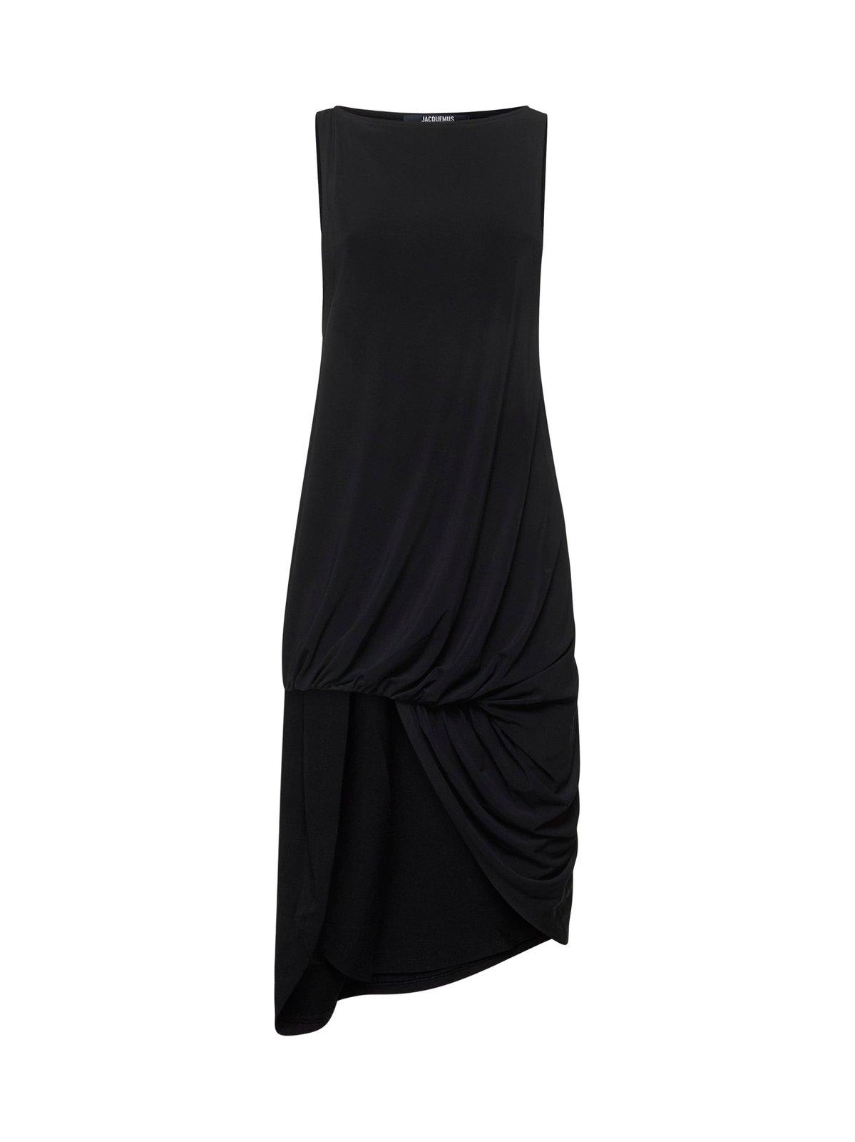 Jacquemus Draped Sleeveless Peplum Dress With Asymmetrical Hem