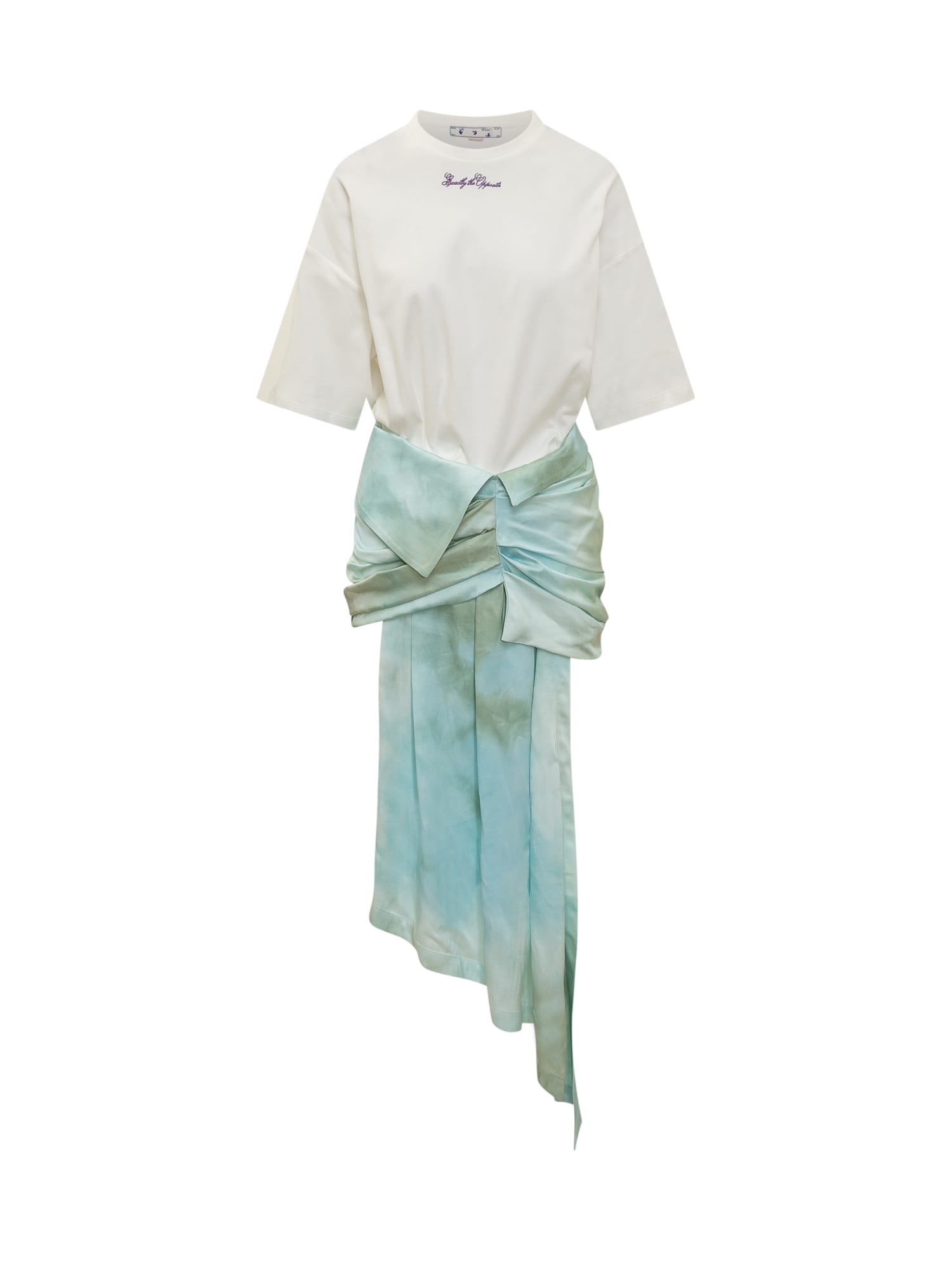 Shop Off-white Bow Tie-dye Dress In Light Blue