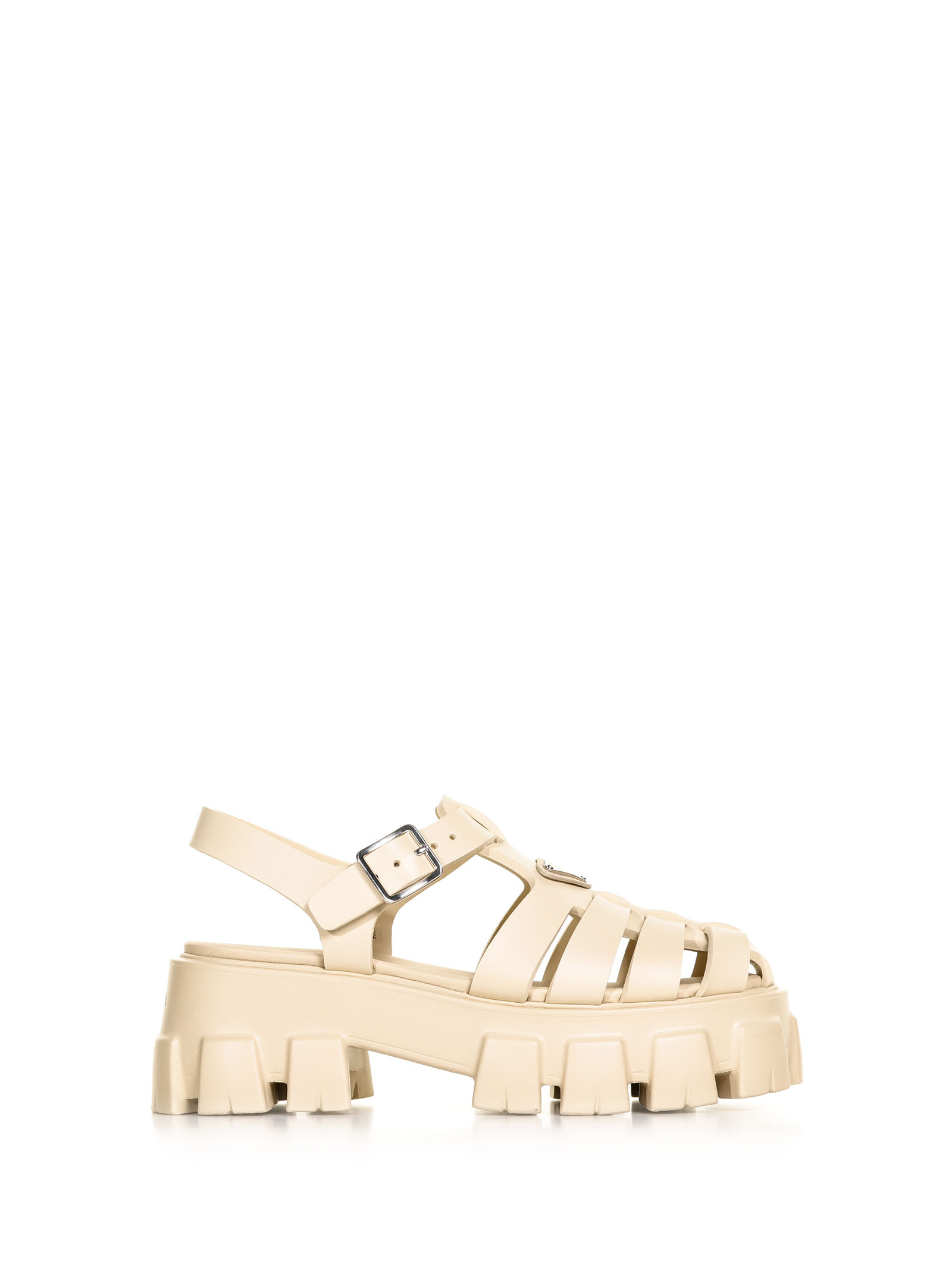 PRADA RUBBER SANDALS WITH BUCKLE AND LOGO