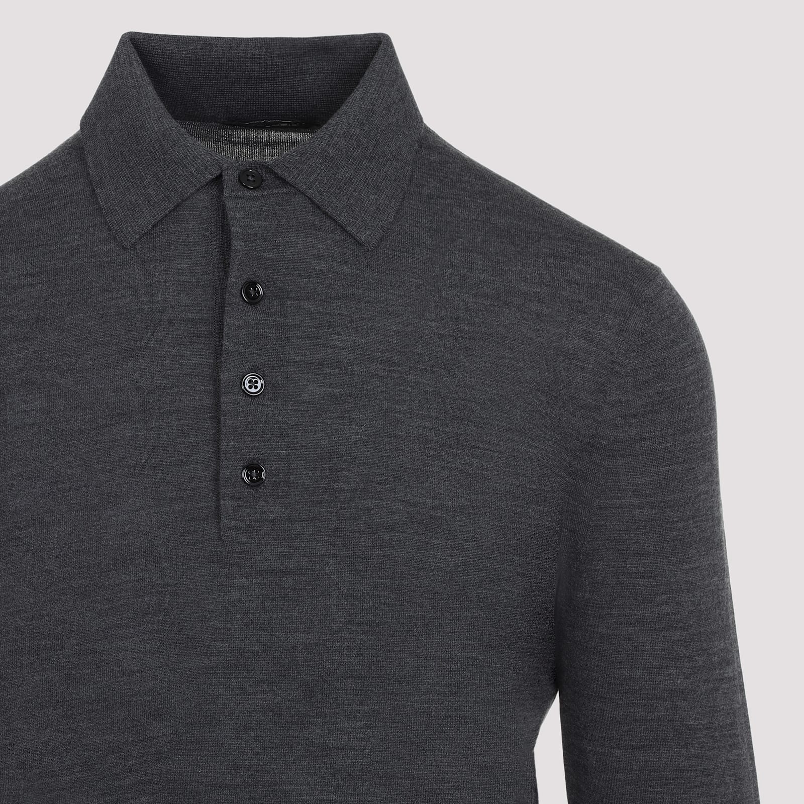 Tom Ford Premium Grey Wool Polo T-shirt In Dark Grey Melange