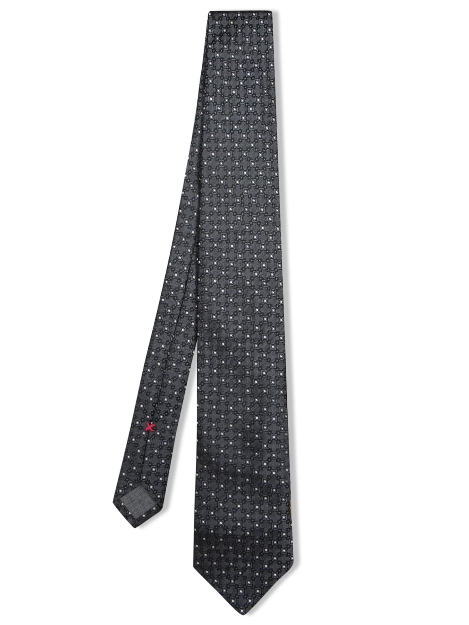Brunello Cucinelli Geometric White/blue Tie In Gray