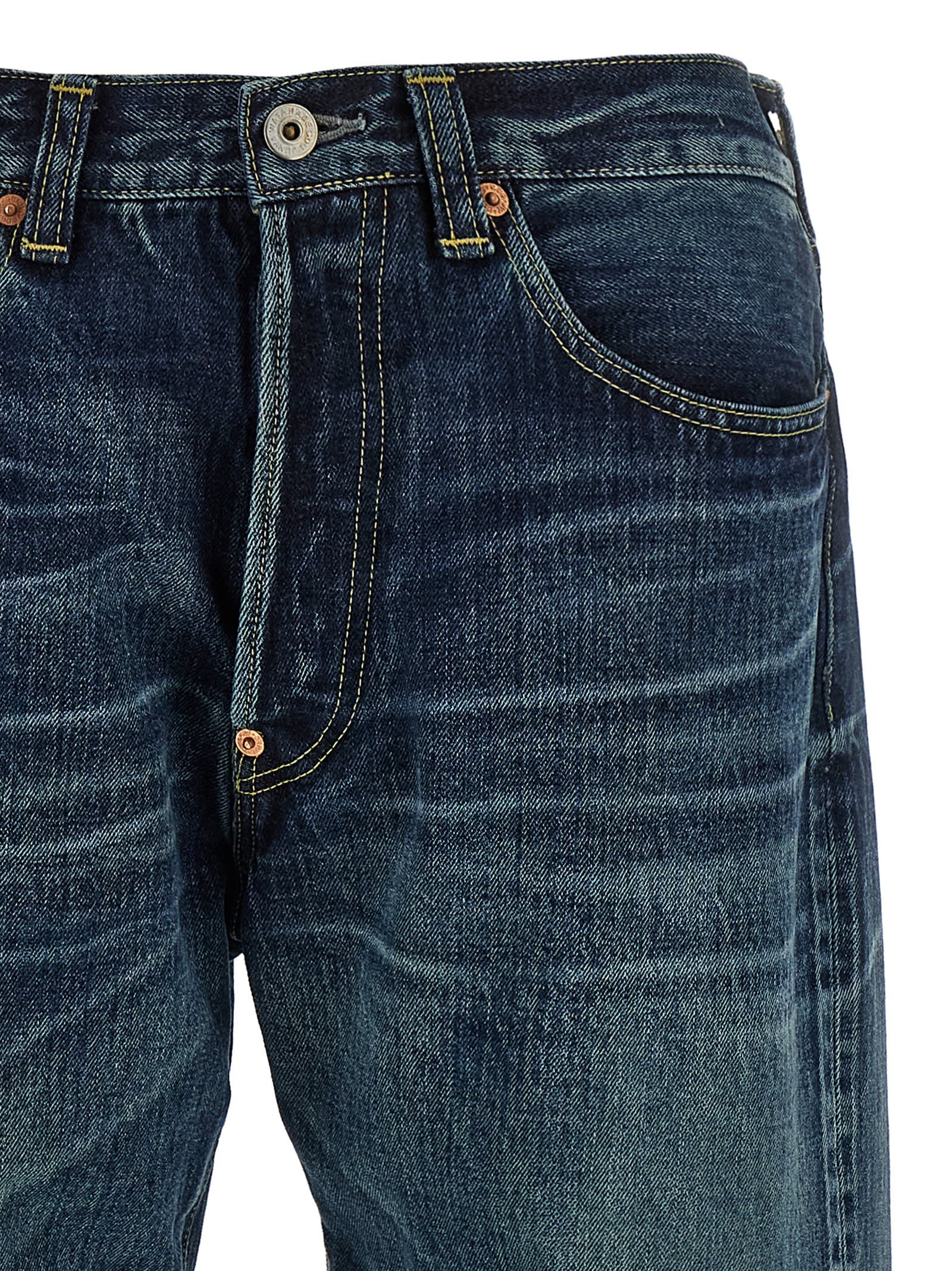 Junya Watanabe Stonewashed Denim Jeans With Textured Finish In Blue