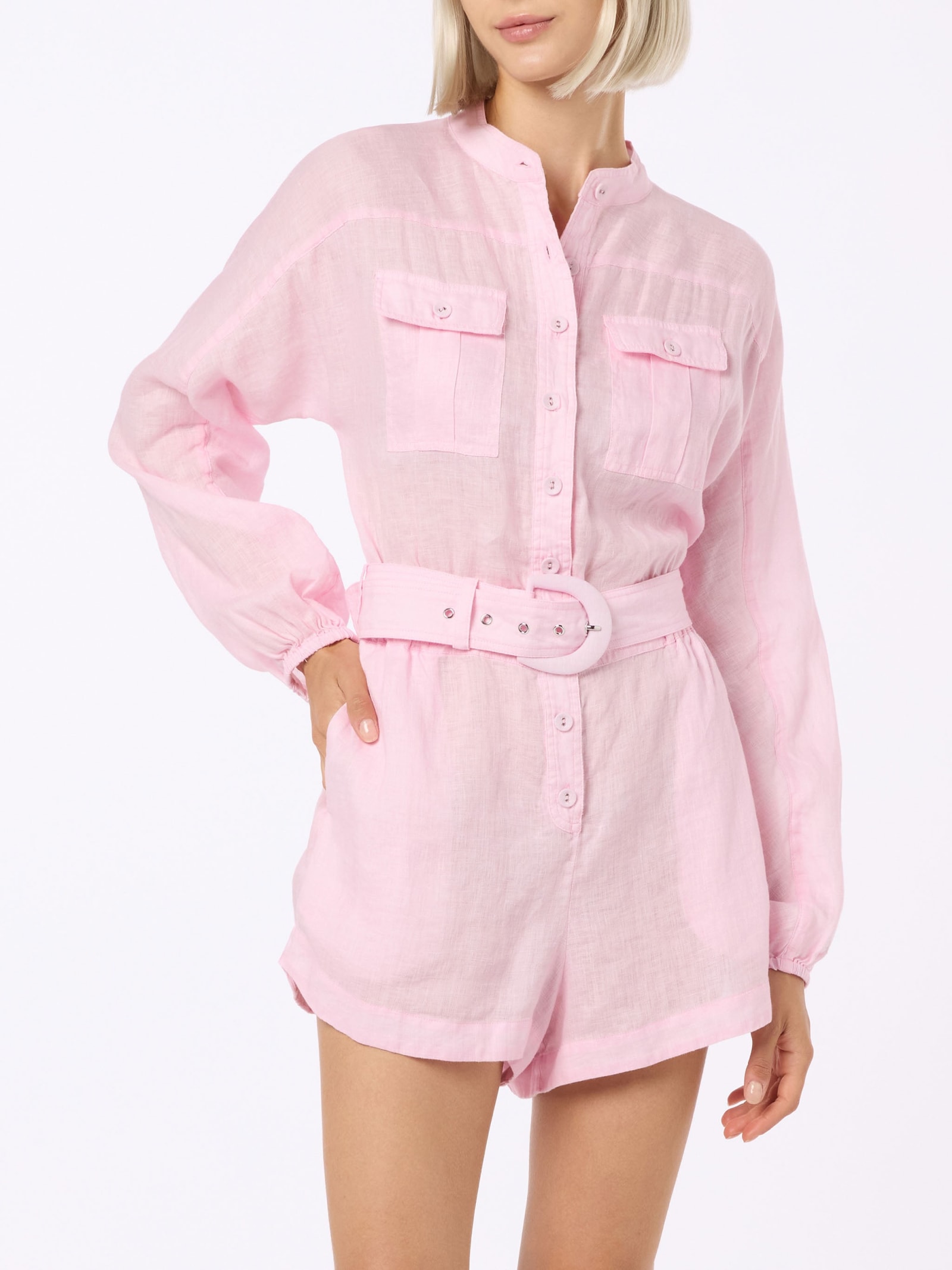 Shop Mc2 Saint Barth Woman Pink Linen Playsuit Hanniel