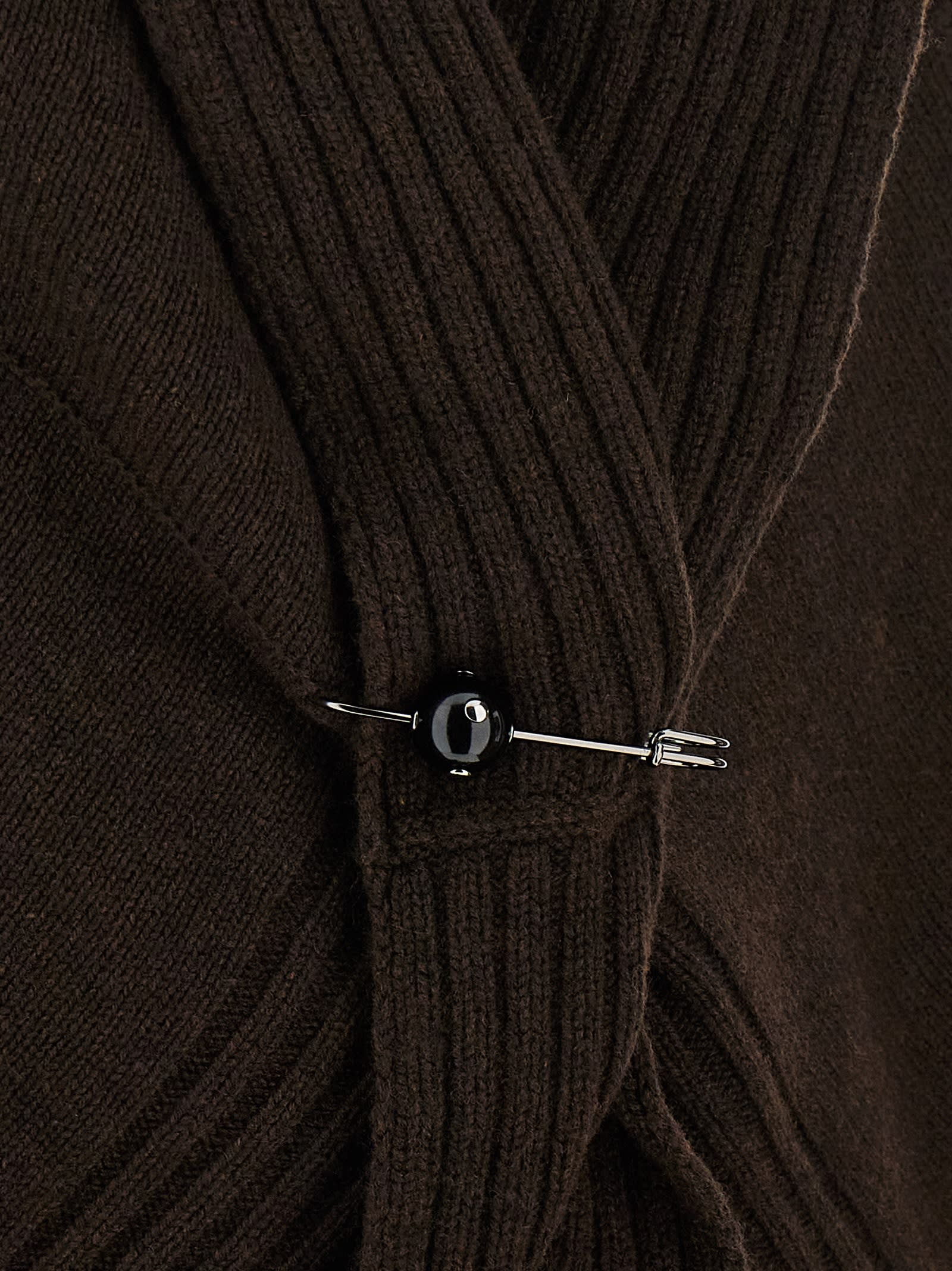 Alberta Ferretti Shawl Collar Knit Cardigan Brooch In Black
