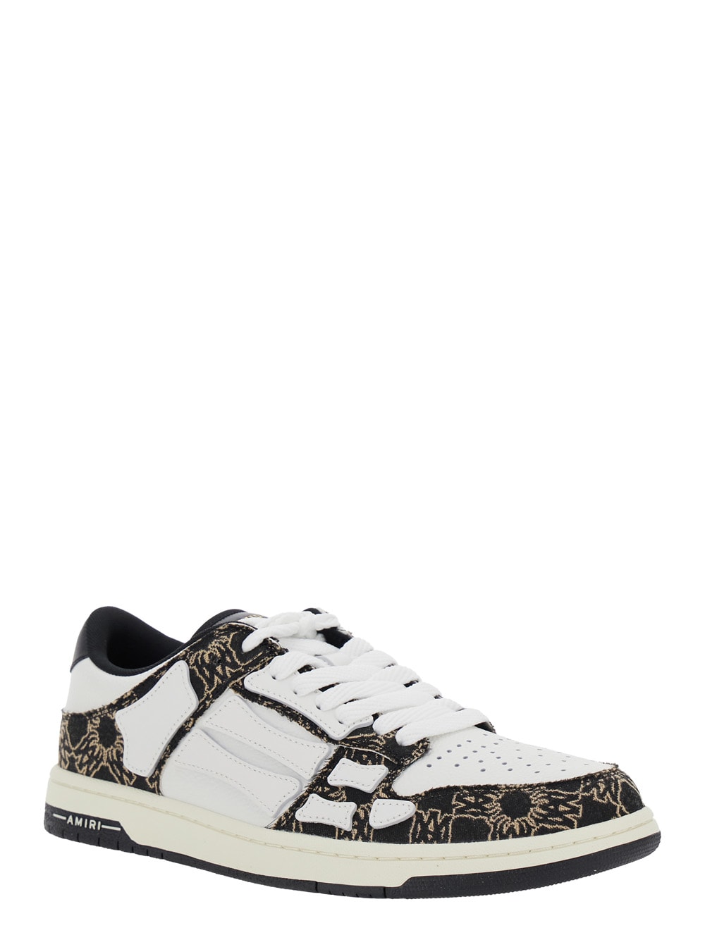 Amiri Quad Skel Panelled Leather Snekaers In Black
