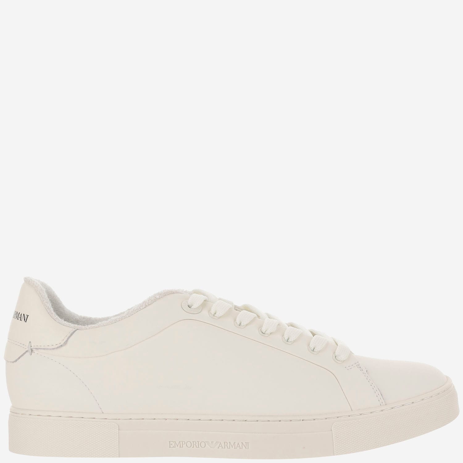 Shop Emporio Armani Leather Sneakers With Logo In White