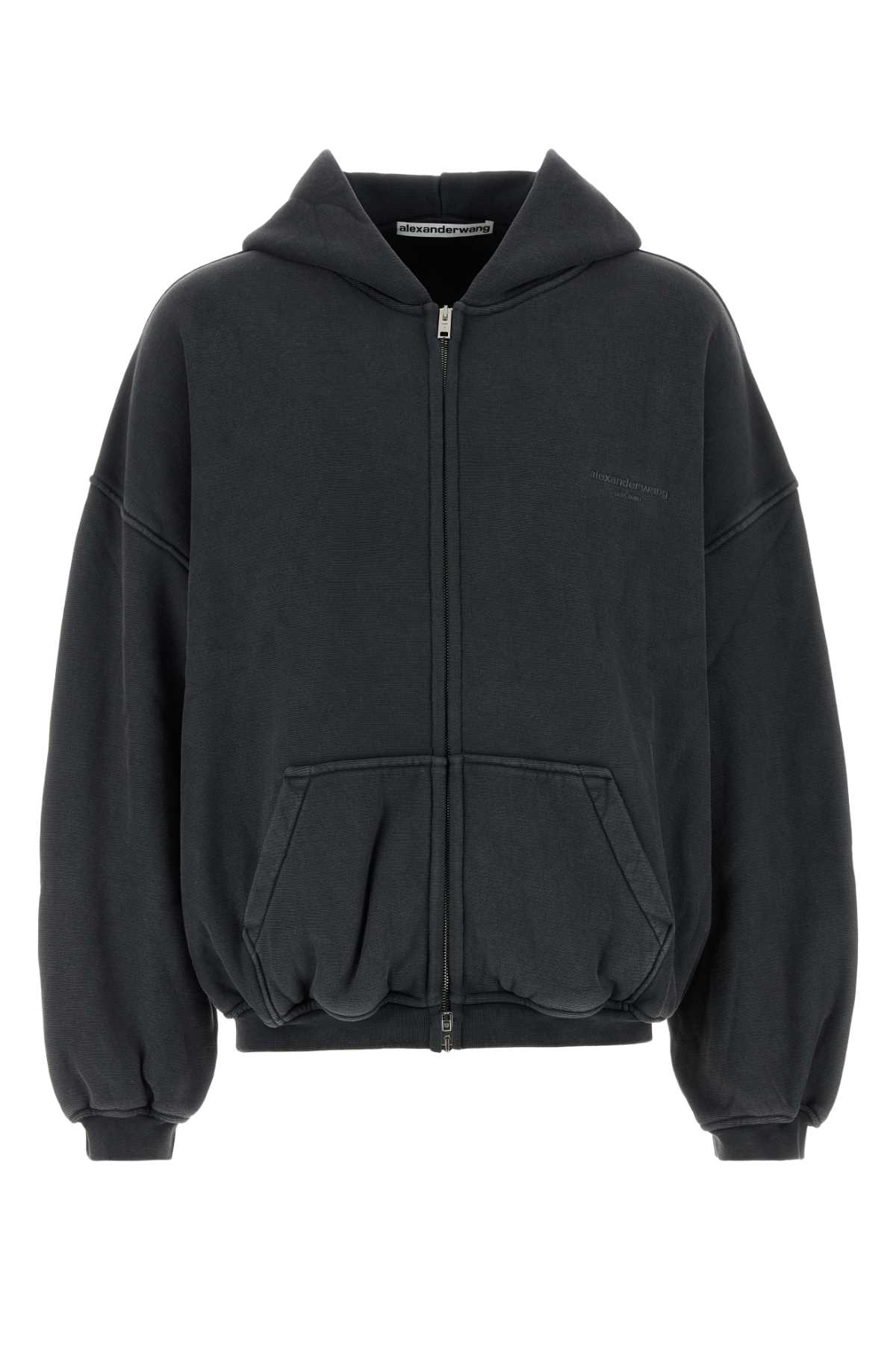 Alexander Wang Cotton Logo Zip-up Hoodie Clothing In Black
