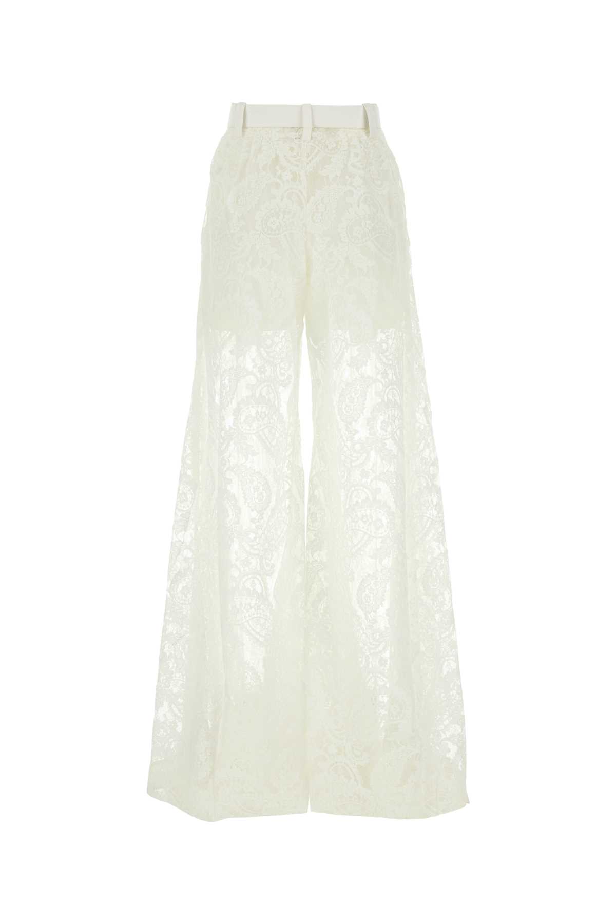 Zimmermann White Lace Wide-leg Wonderland Pant In Ivory