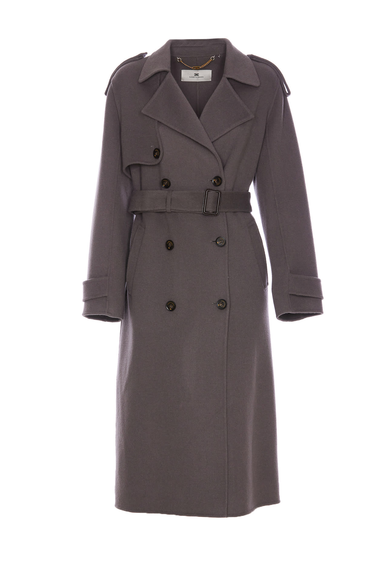 Elisabetta Franchi Belted Coat In Grey