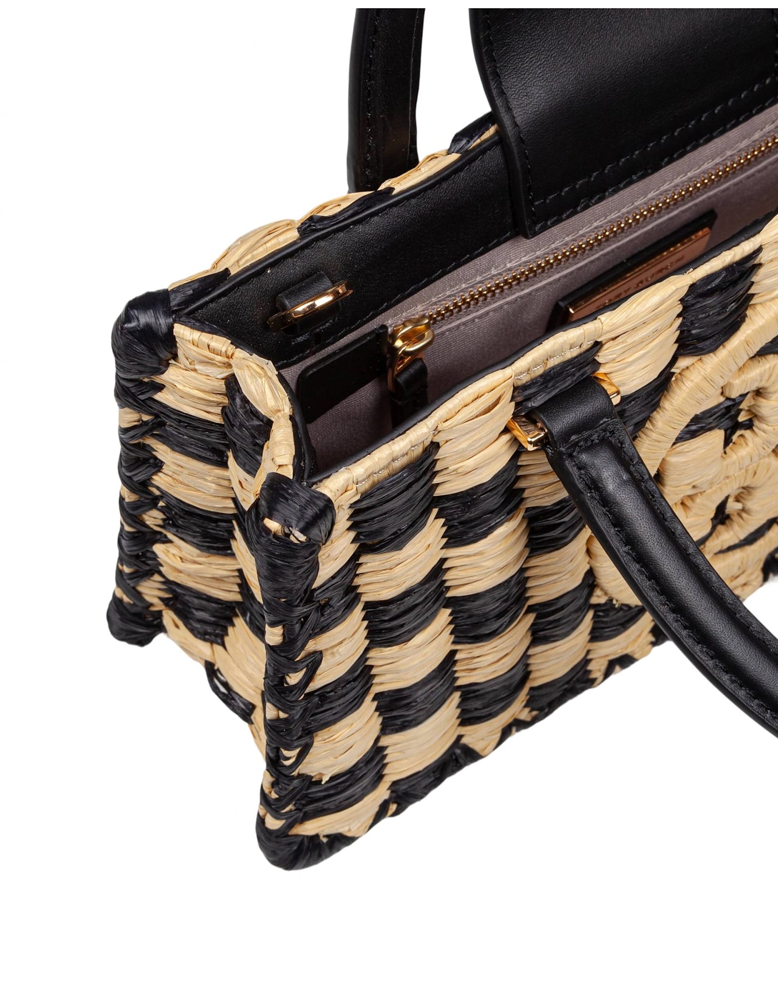 Tory Burch Raffia Handbag In Black/natural