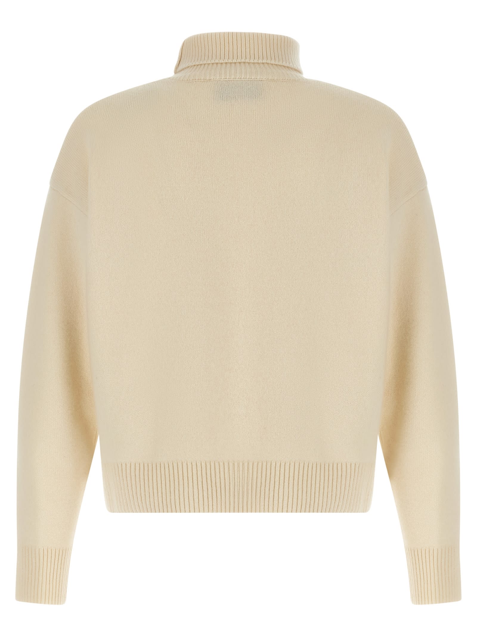 Ami Alexandre Mattiussi Turtleneck Sweater Featuring Long Sleeves And Ribbed Edges In Neutral