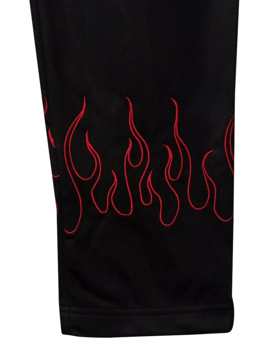 Vision Of Super Black Pants With Red Embroidered Flames In Black