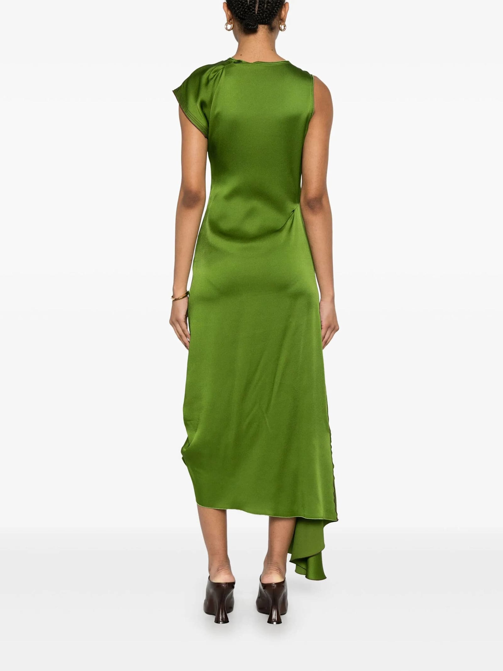 Victoria Beckham Draped Sleeveless Midi Dress With Asymmetric Detailing In Algae