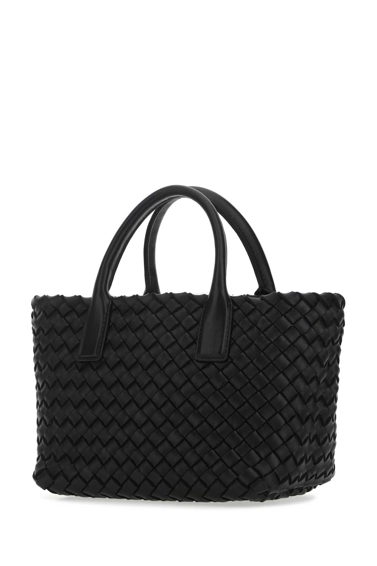 Shop Bottega Veneta Black Leather Mini Cabat Handbag In 8425
