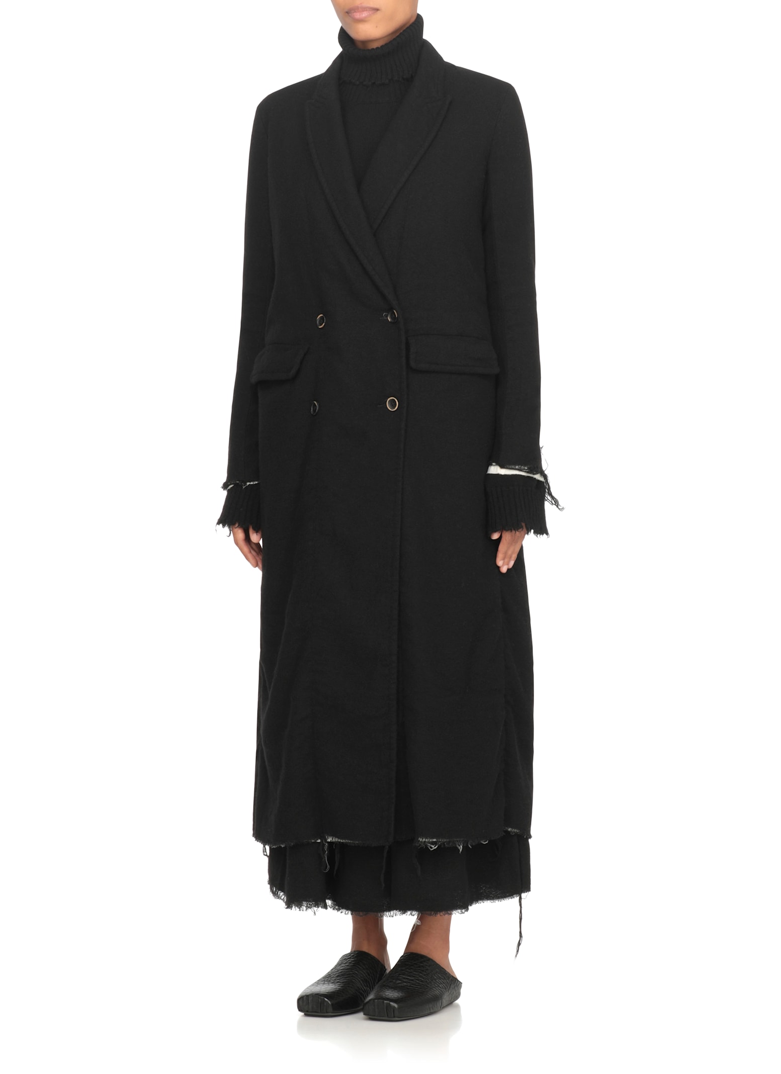Uma Wang Long Double-breasted Wool Blend Coat In Black