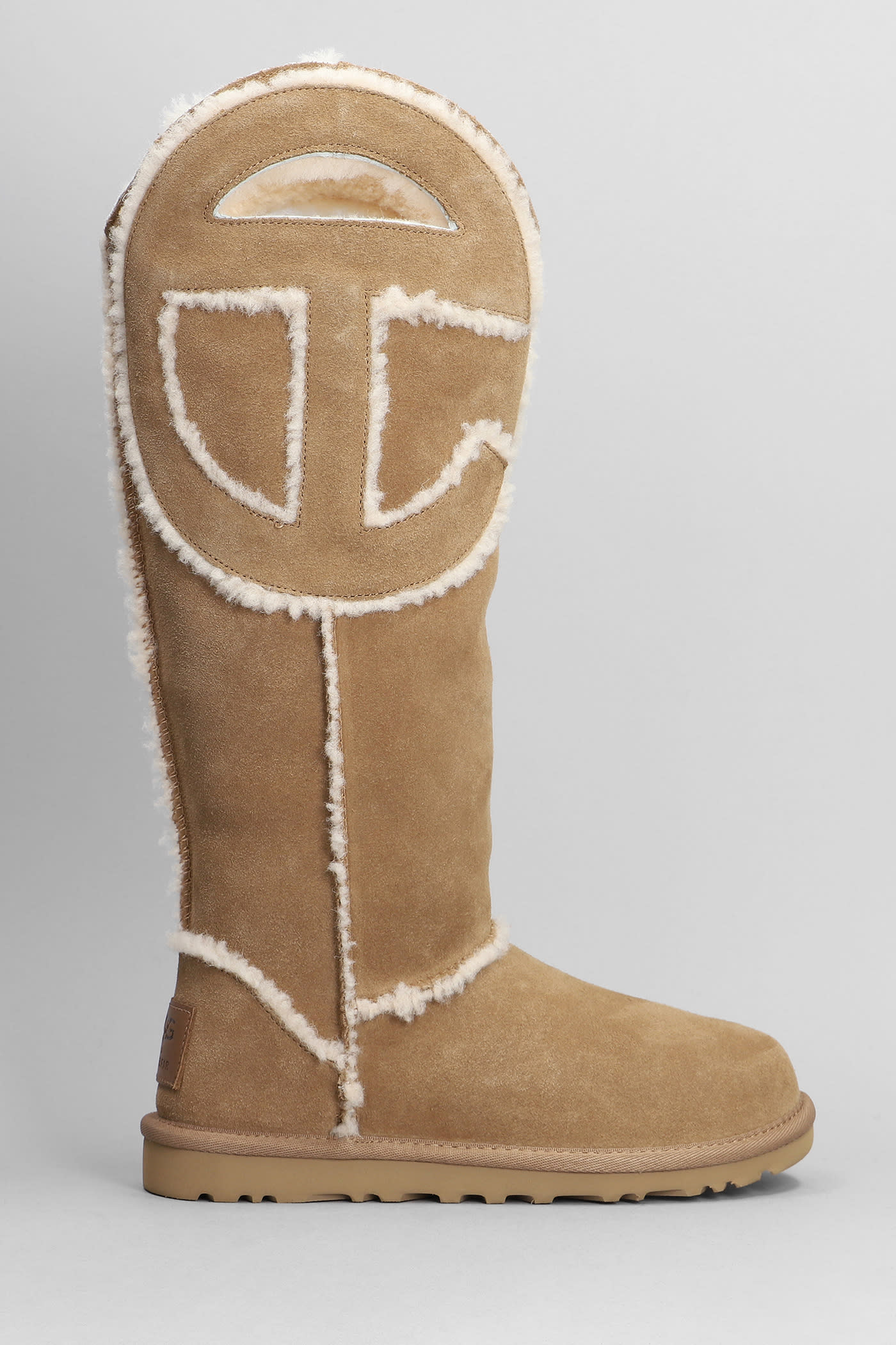 Ugg Logo Tall Boot Low Heels Boots In Leather Color Suede In Brown