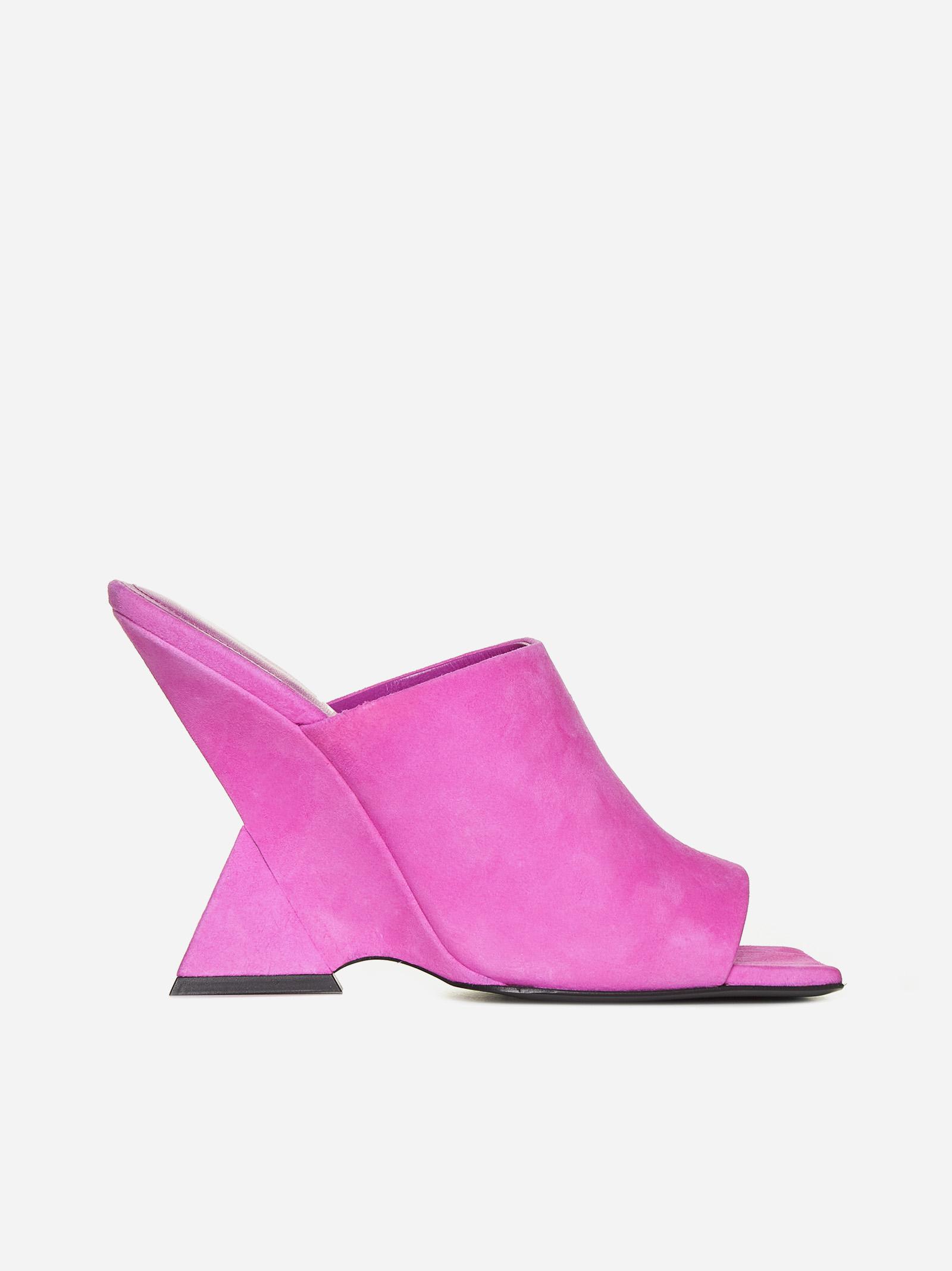 Attico Cheope Suede Mules In Fluo Pink